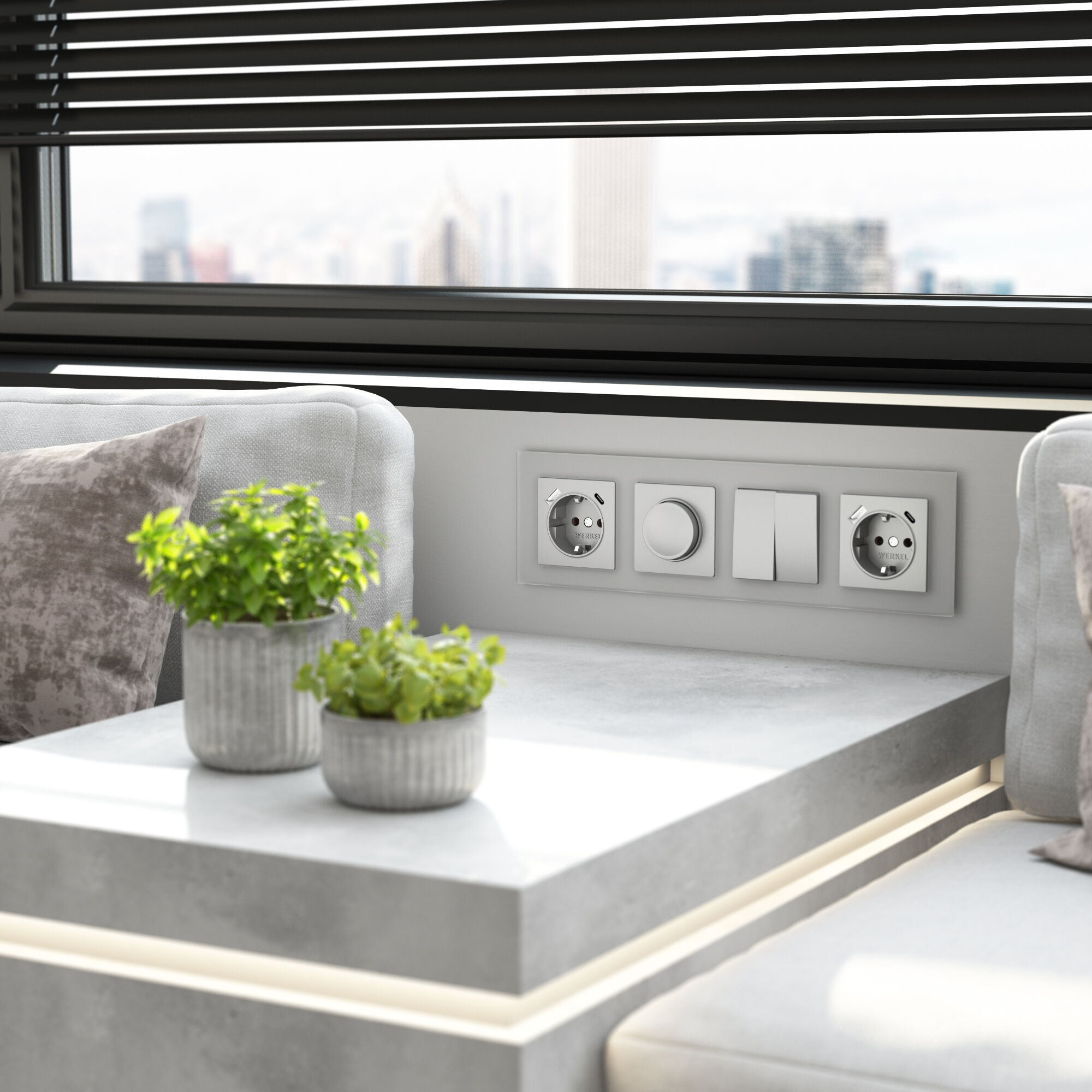 Рамка на 4 поста Senso (серебряный, стекло soft-touch) Werkel