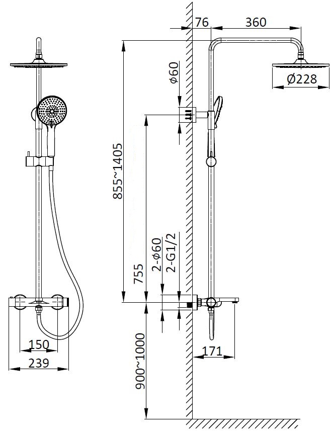 Душевая стойка Vincea Rondo VSFS-1R1CH настенная цвет хром