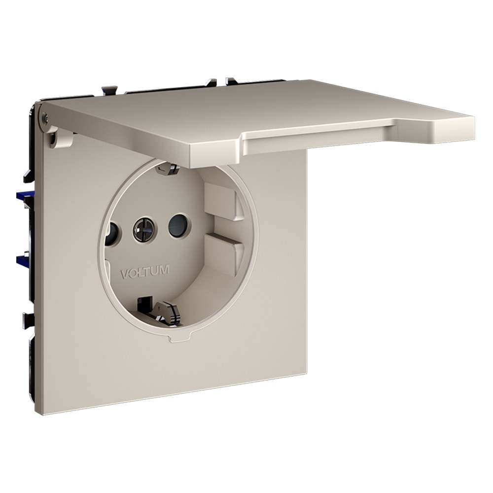 Розетка встраиваемая VOLTUM S70 с заземлением, защитными шторками и крышкой 16А, (кашемир)