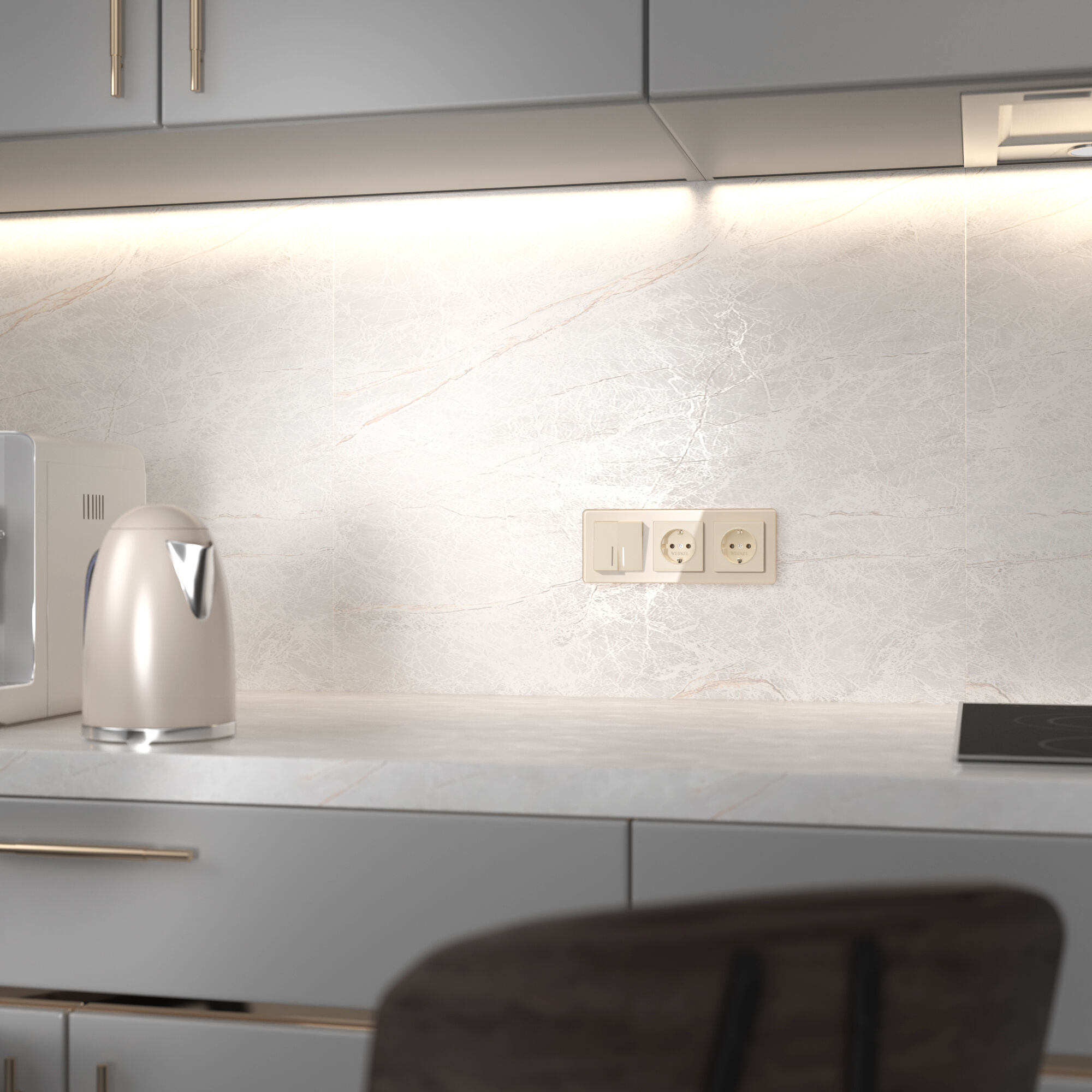 Выключатель двухклавишный с подсветкой (айвори акрил) Werkel