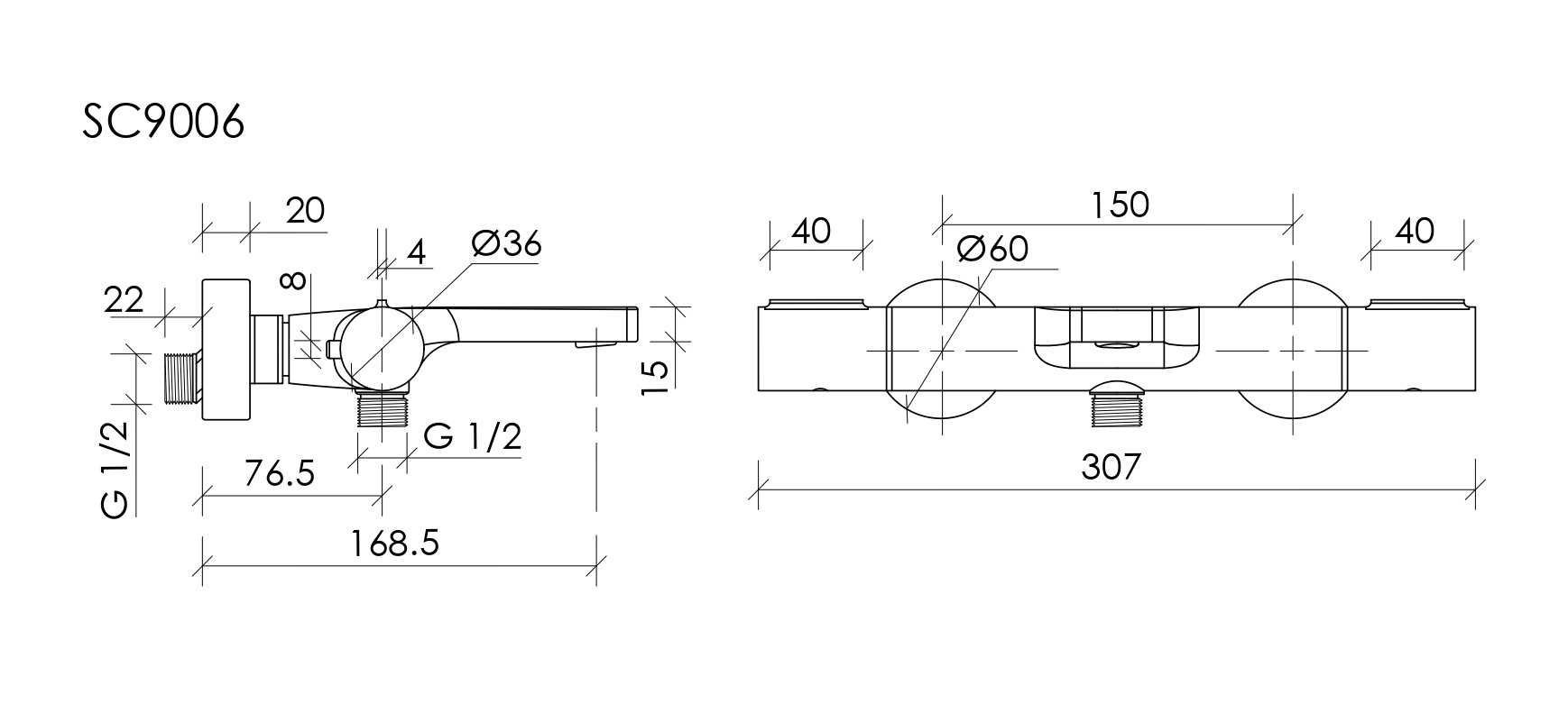 Термостатический смеситель для ванны с душем Etna, вороненая сталь SC9006GG