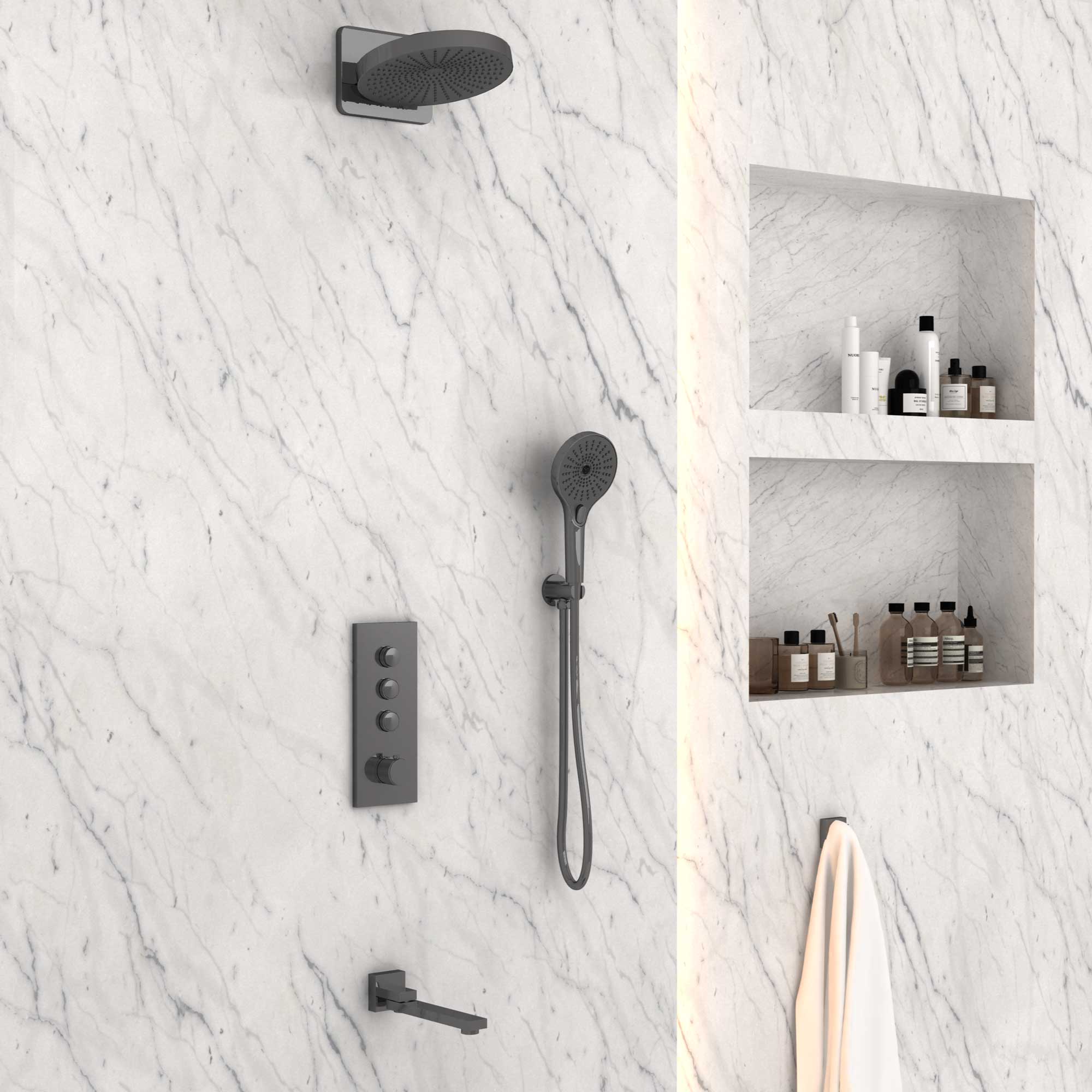 Душевая система Vincea VSFW-433TI1GM встраиваемая в стену цвет вороненая сталь