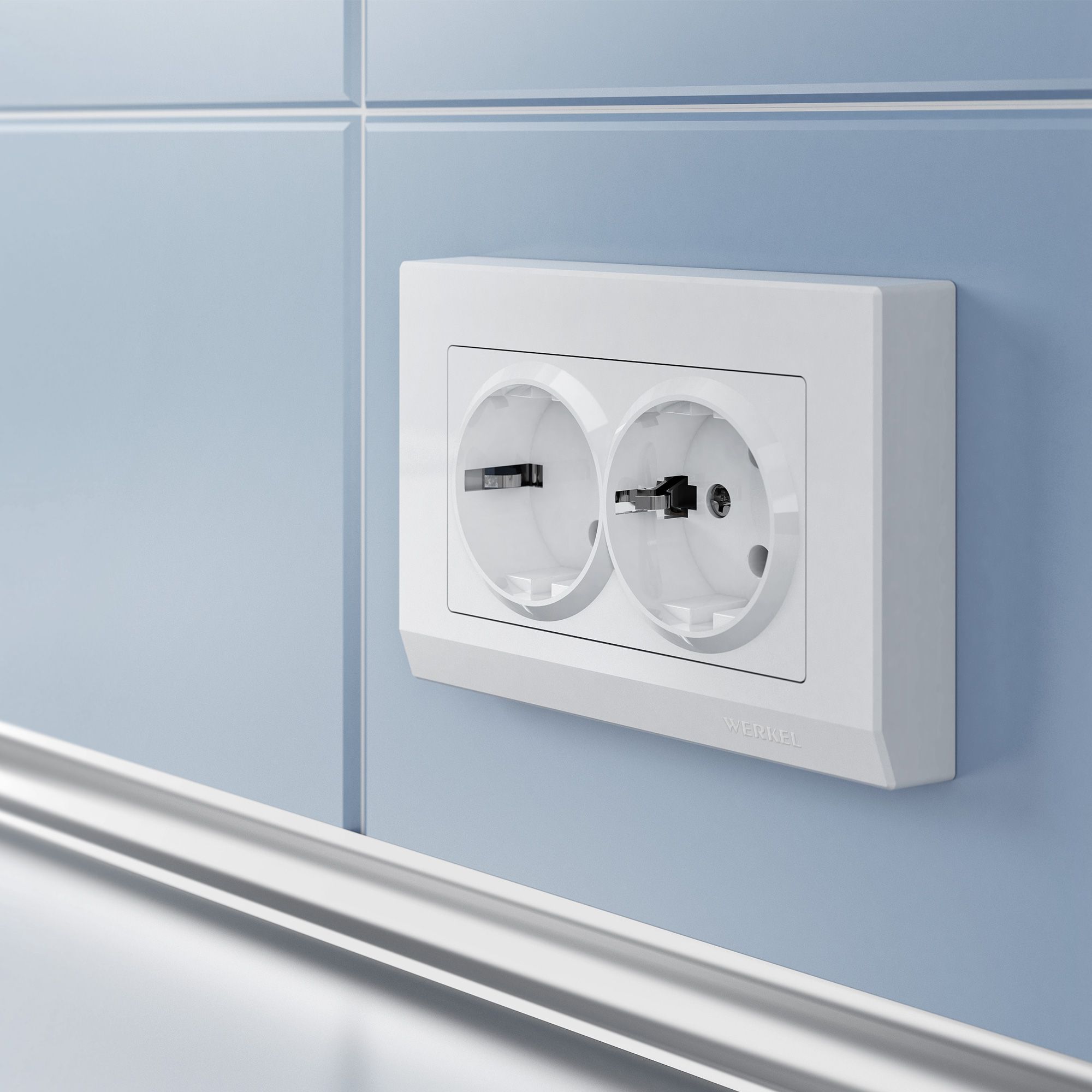 Розетка двойная с заземлением (белая глянцевая) Werkel