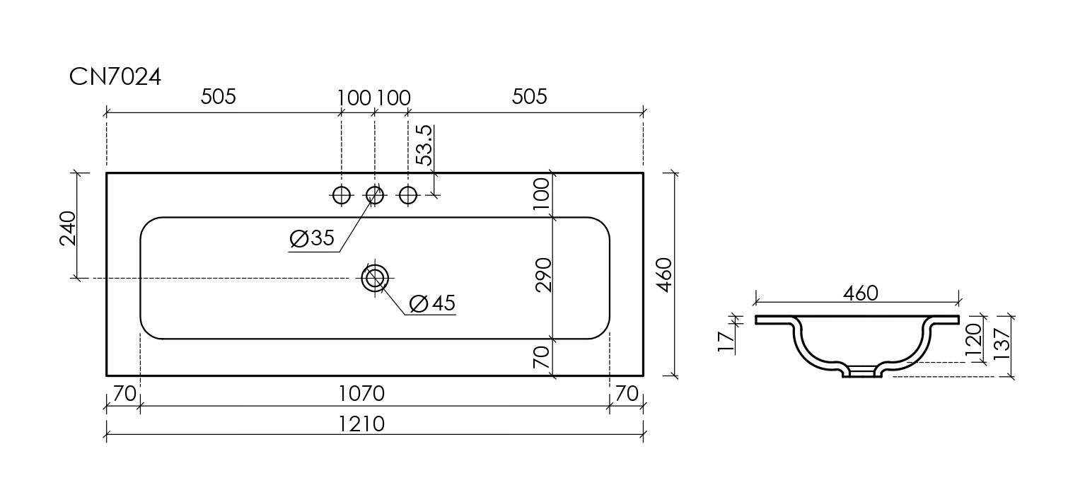 Раковина мебельная Grace прямоугольная с 3 мя отверстиями под смеситель CN7024MB