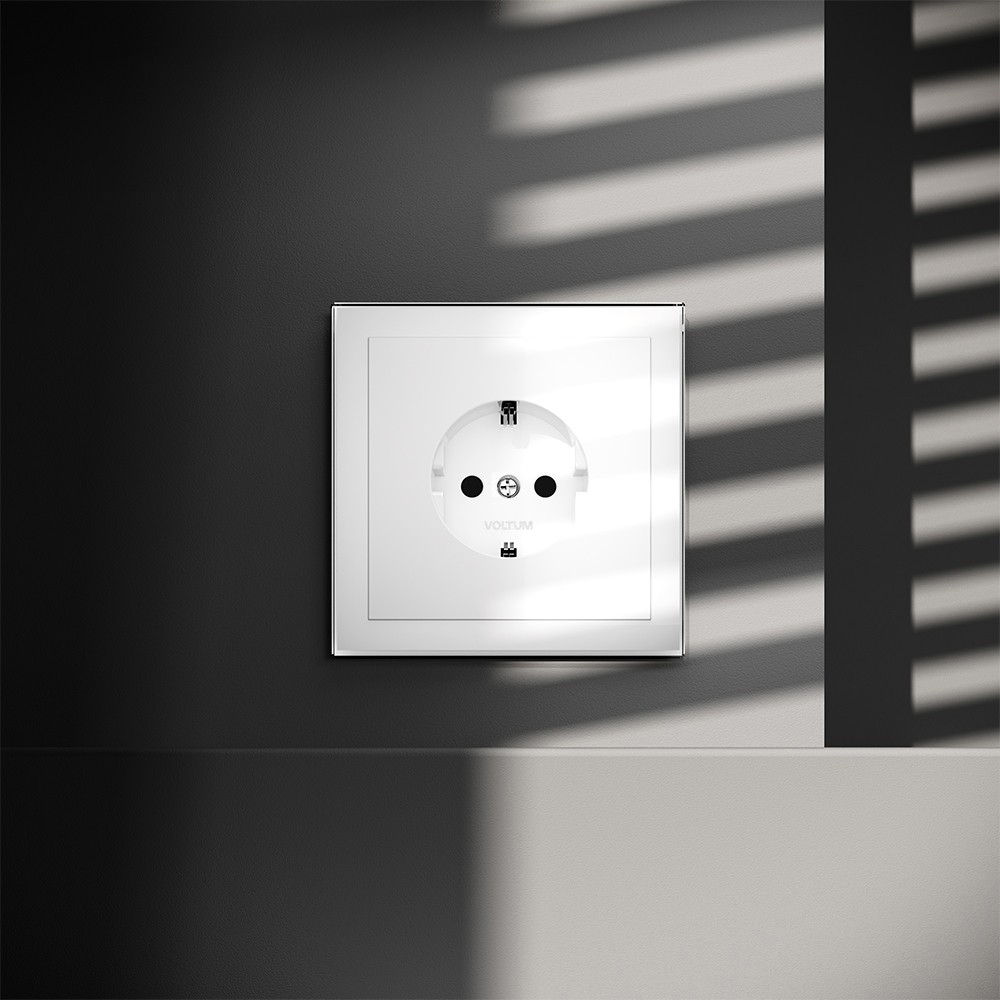 Розетка встраиваемая VOLTUM S70 с заземлением 16А, (белый глянцевый)