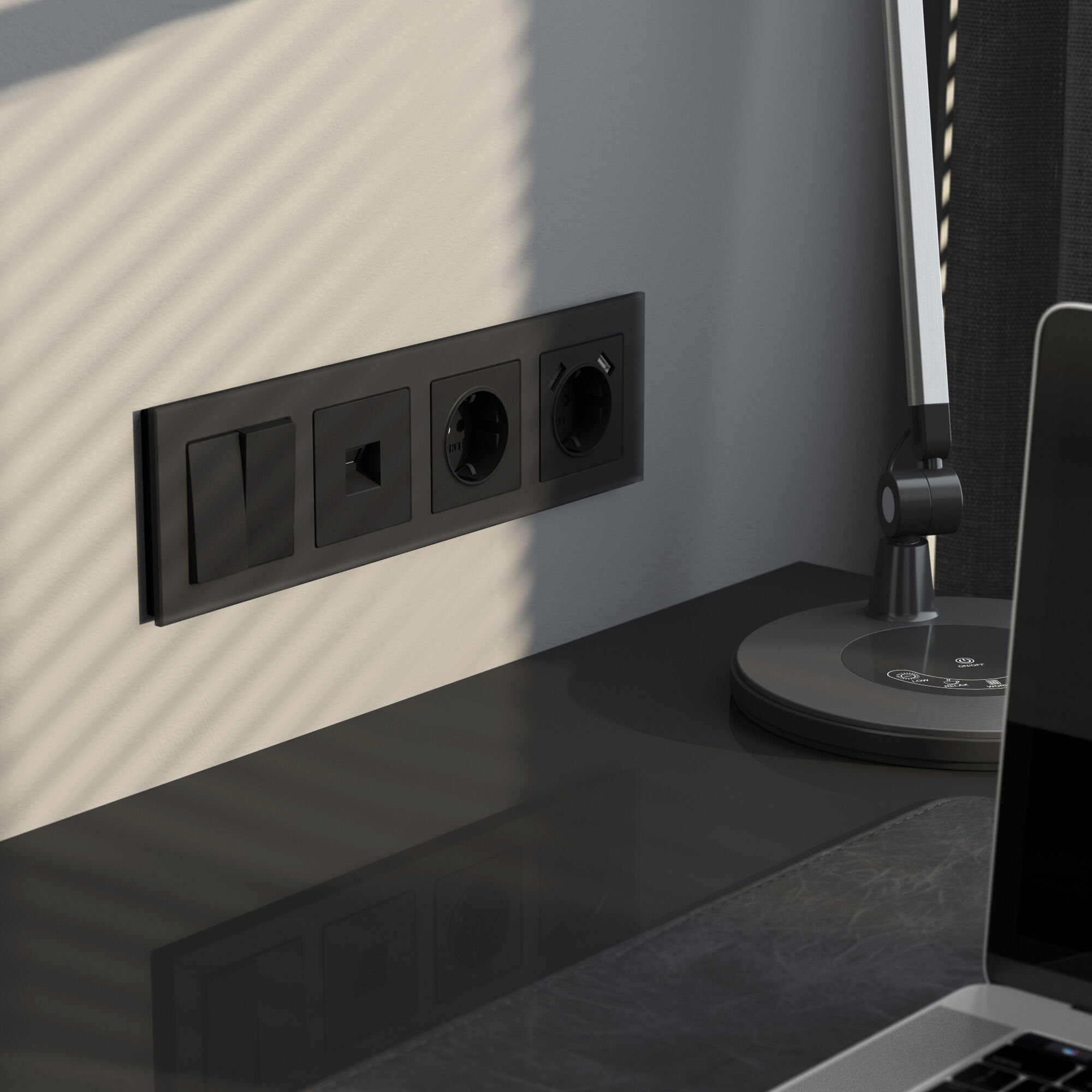 Рамка на 4 поста Senso (черный, стекло soft-touch) Werkel