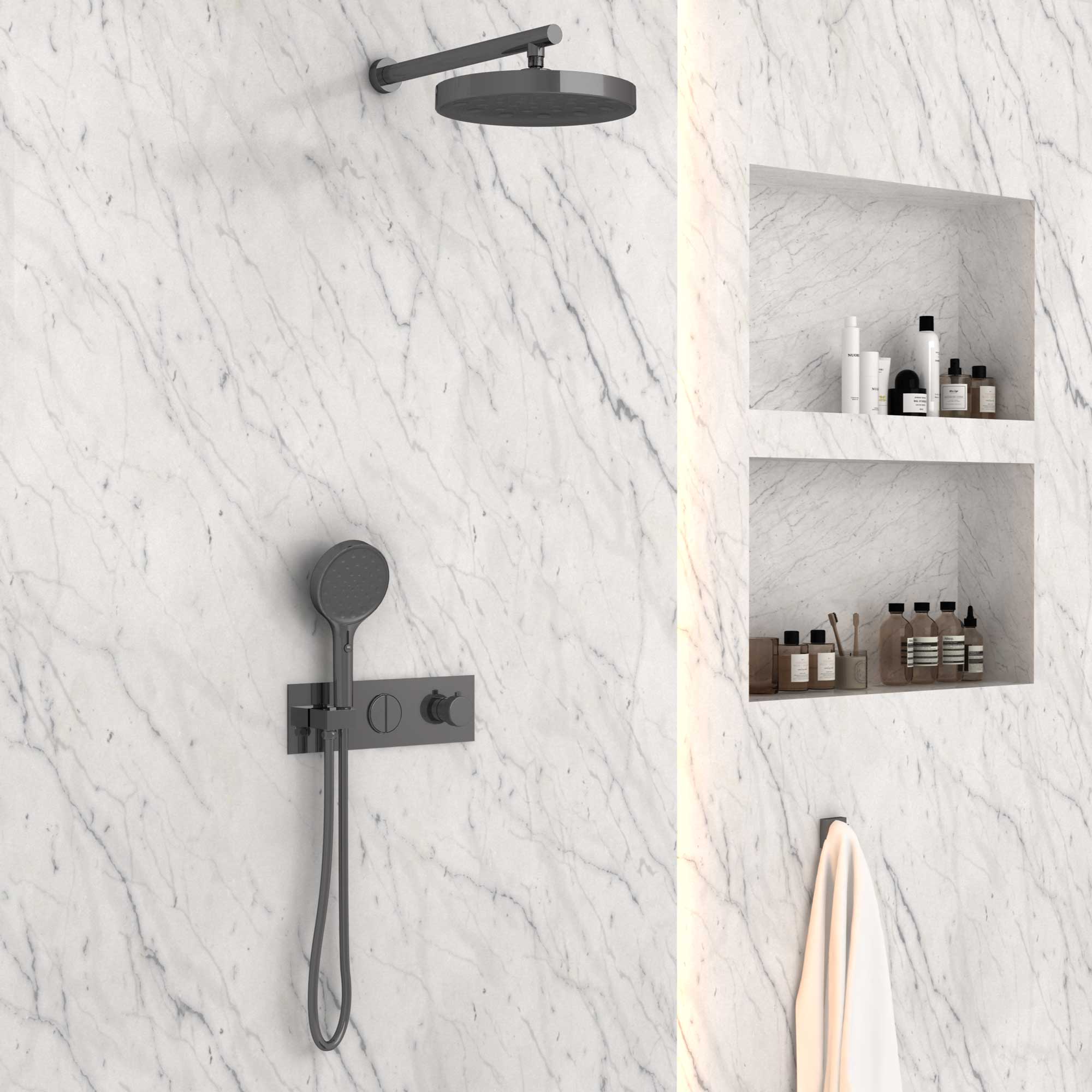 Душевая система Vincea VSFW-422TI2GM встраиваемая в стену цвет вороненая сталь