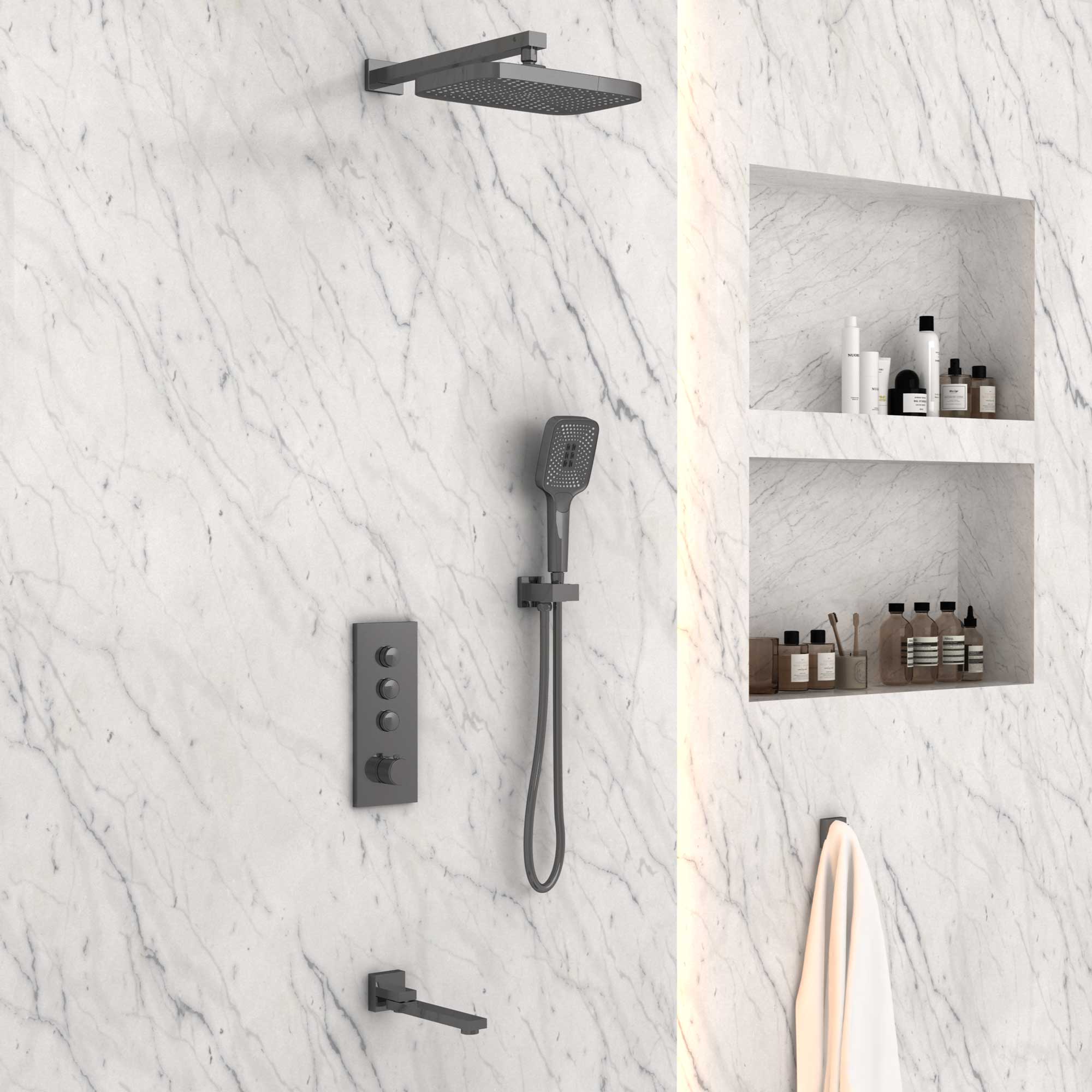 Душевая система Vincea VSFW-433T1GM встраиваемая в стену цвет вороненая сталь