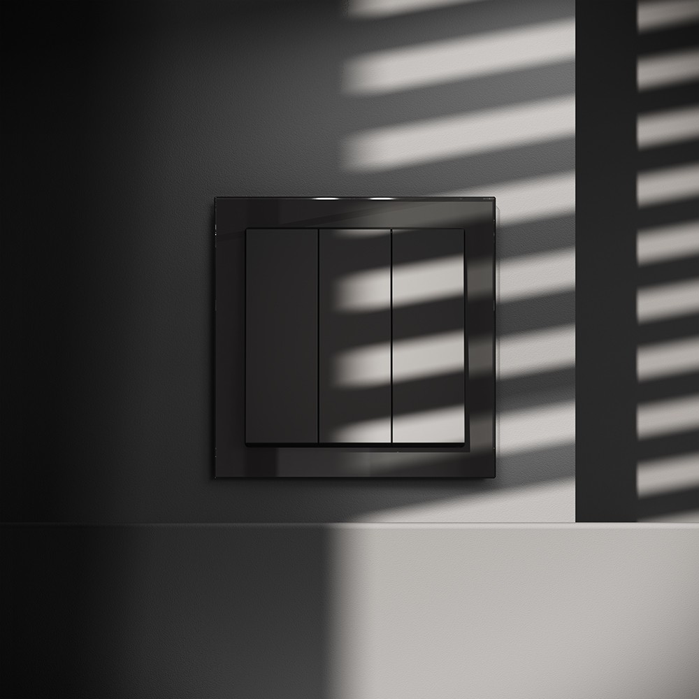 Выключатель встраиваемый VOLTUM S70 трехклавишный 10А, (черный матовый)