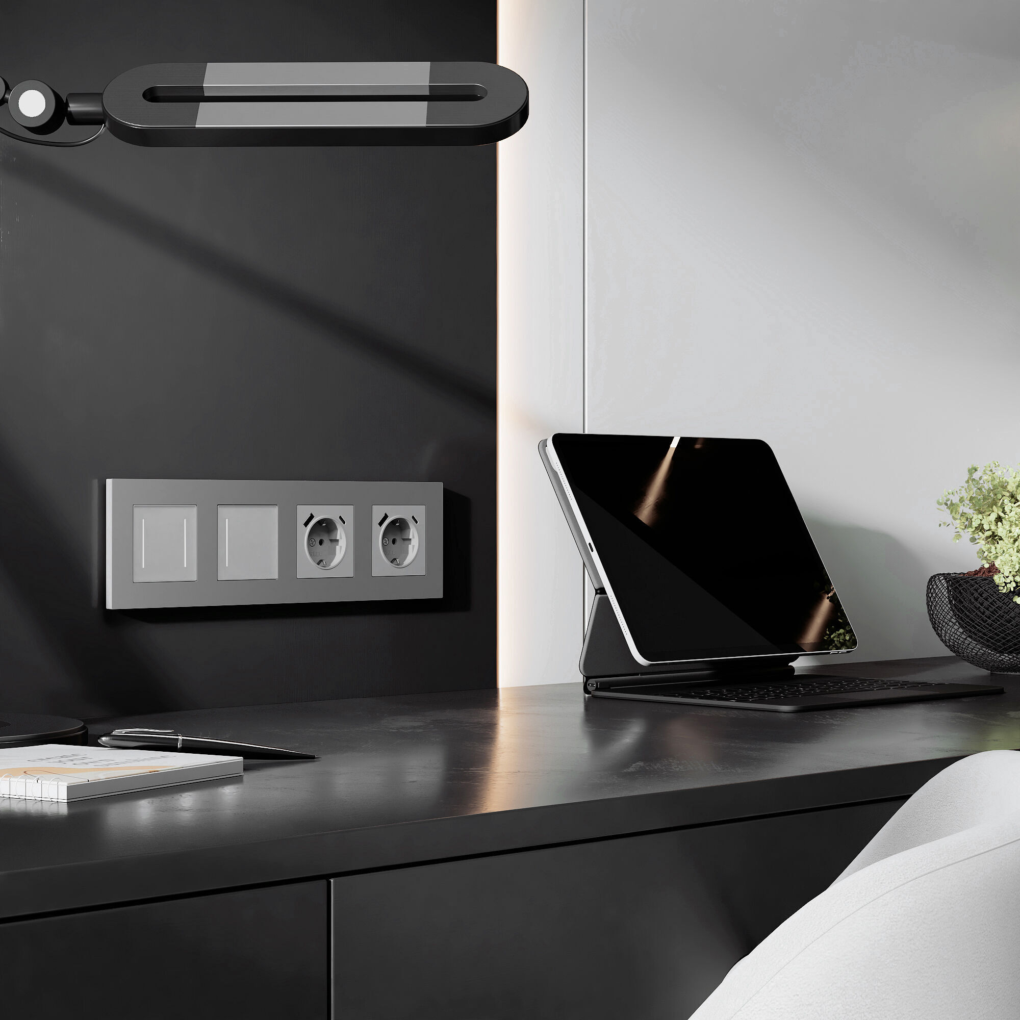 Рамка на 4 поста Slab (серебро софт) Werkel