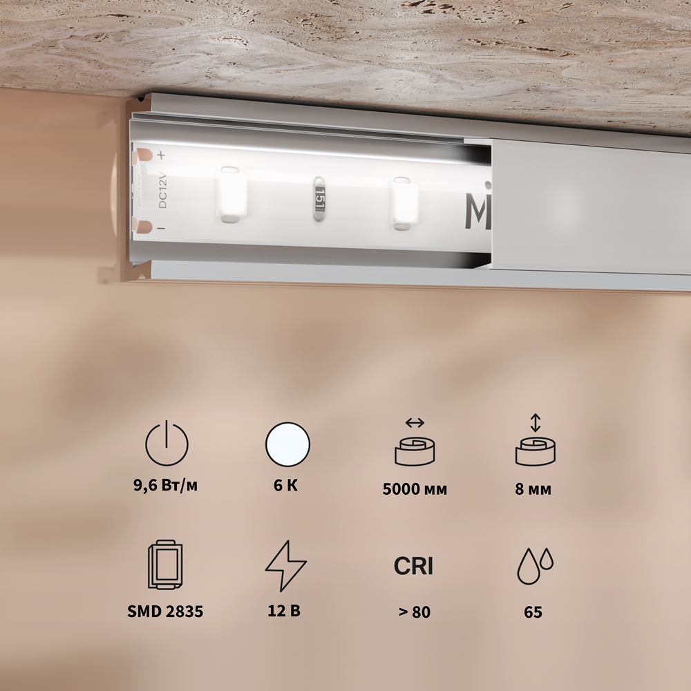Светодиодная лента Base 12В 2835 9,6Вт/м 6000K 5м IP 65 201176
