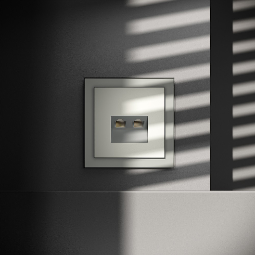 Розетка компьютерная встраиваемая VOLTUM S70 двойная RJ45+RJ45 кат.6, (сталь)