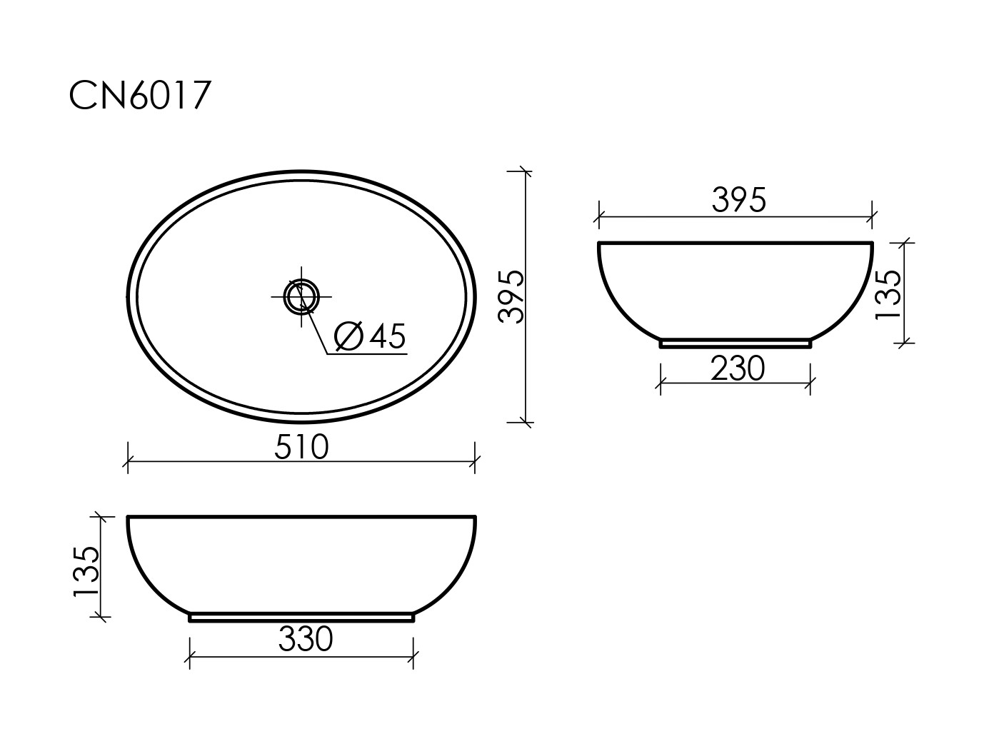 Умывальник чаша накладная овальная CN6017MB