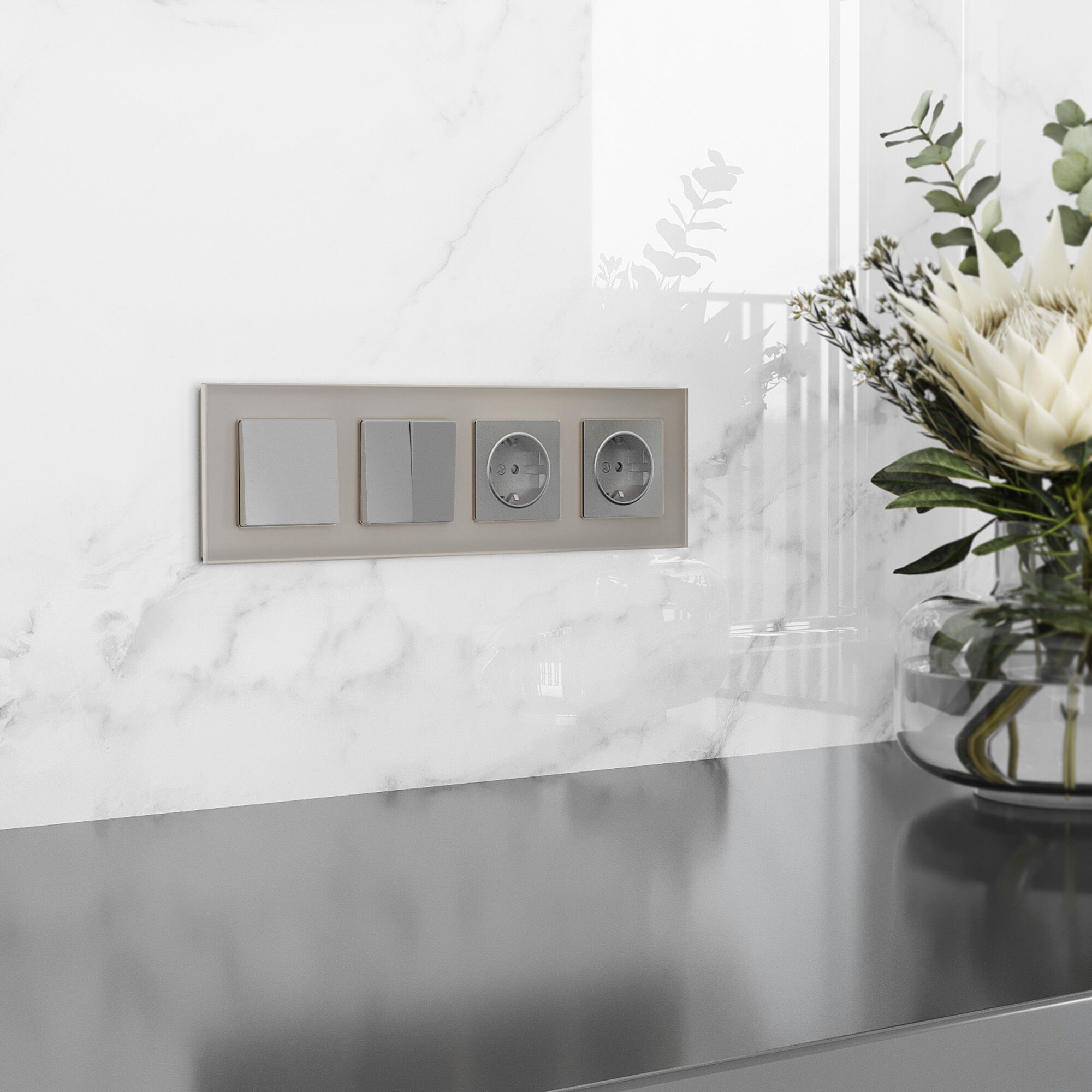 Рамка на 4 пост Senso (дымчатый, стекло soft-touch) Werkel