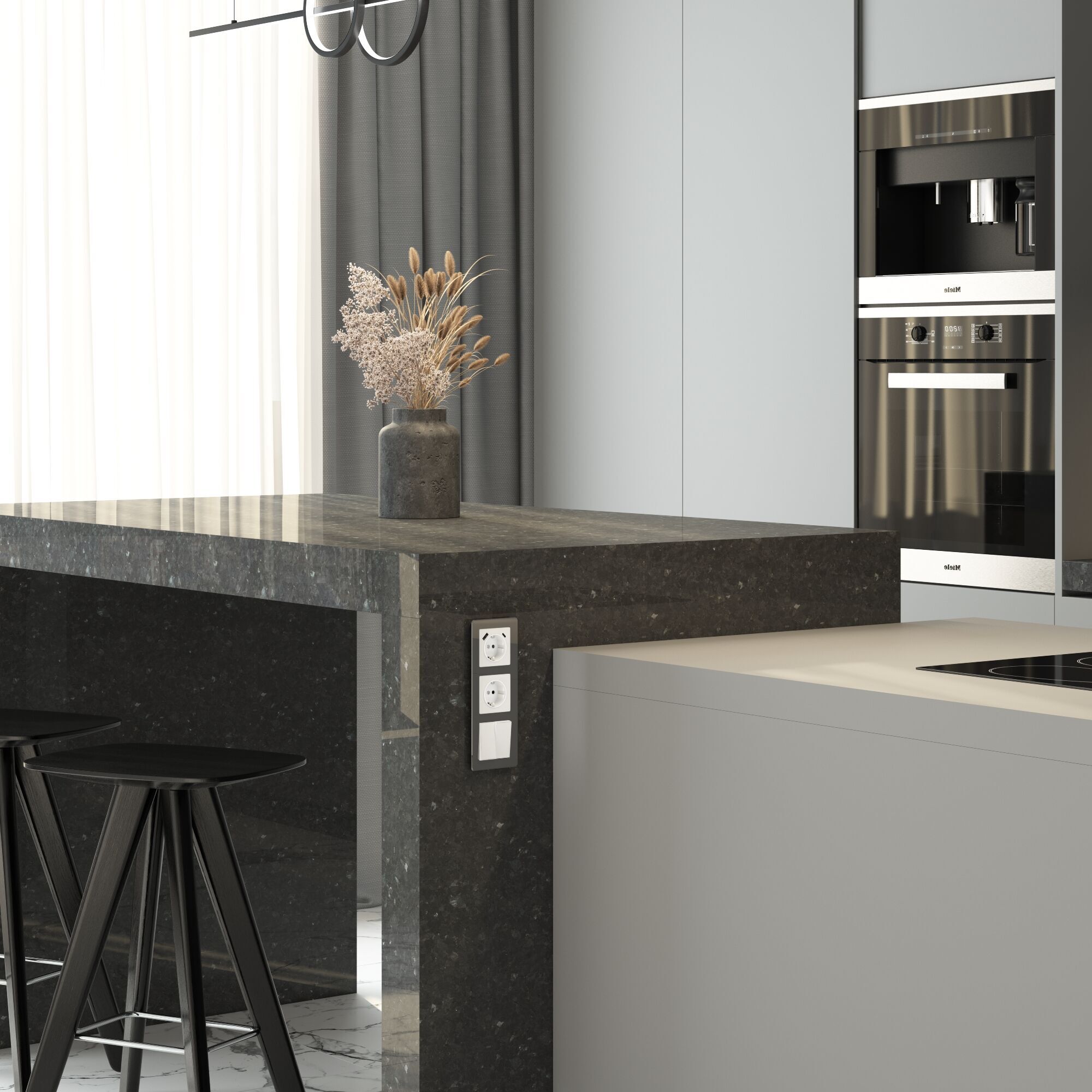 Розетка с заземлением, шторками и USB тип A+C (белый акрил) Werkel