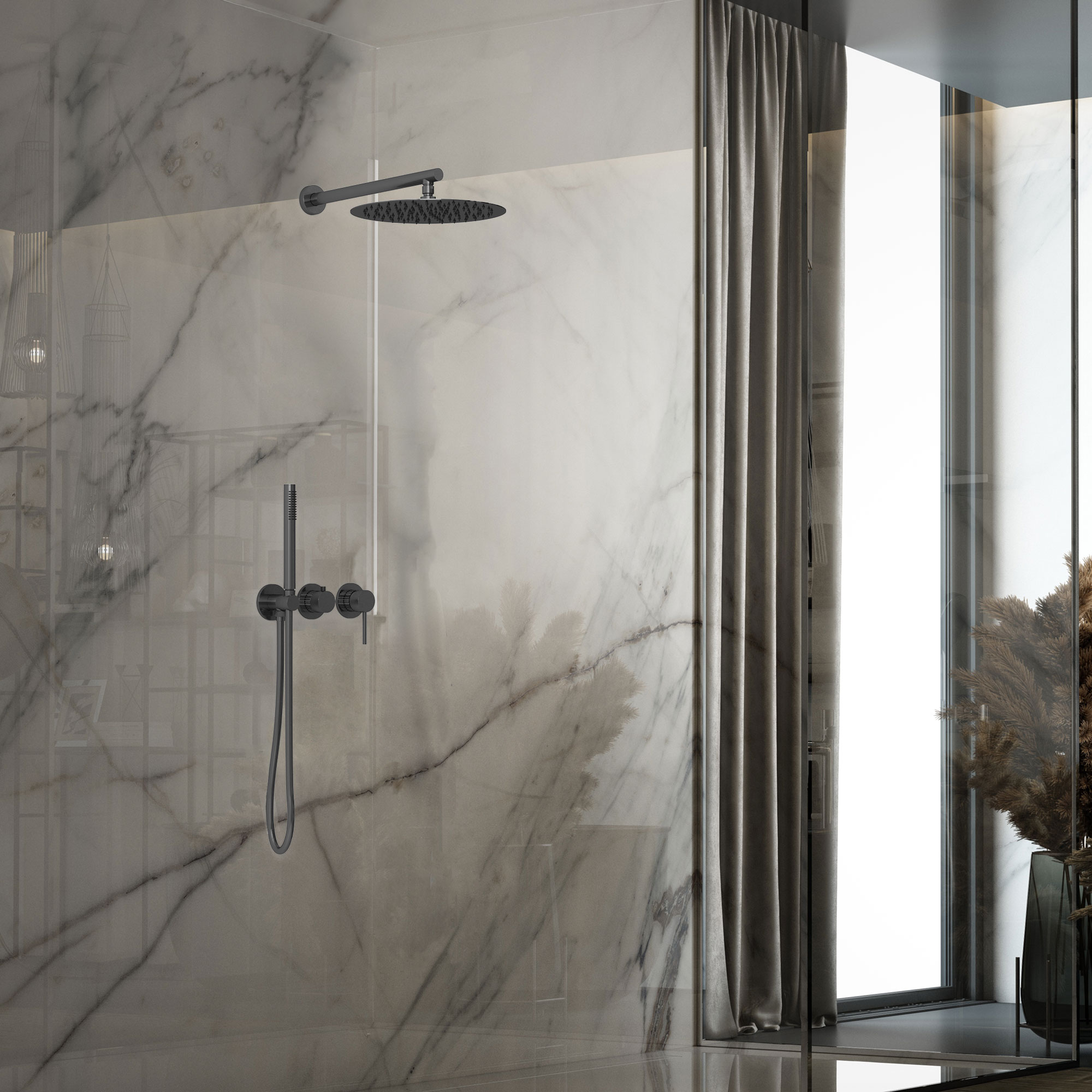 Душевая система Vincea VSFW-4G01GM встраиваемая в стену цвет вороненая сталь