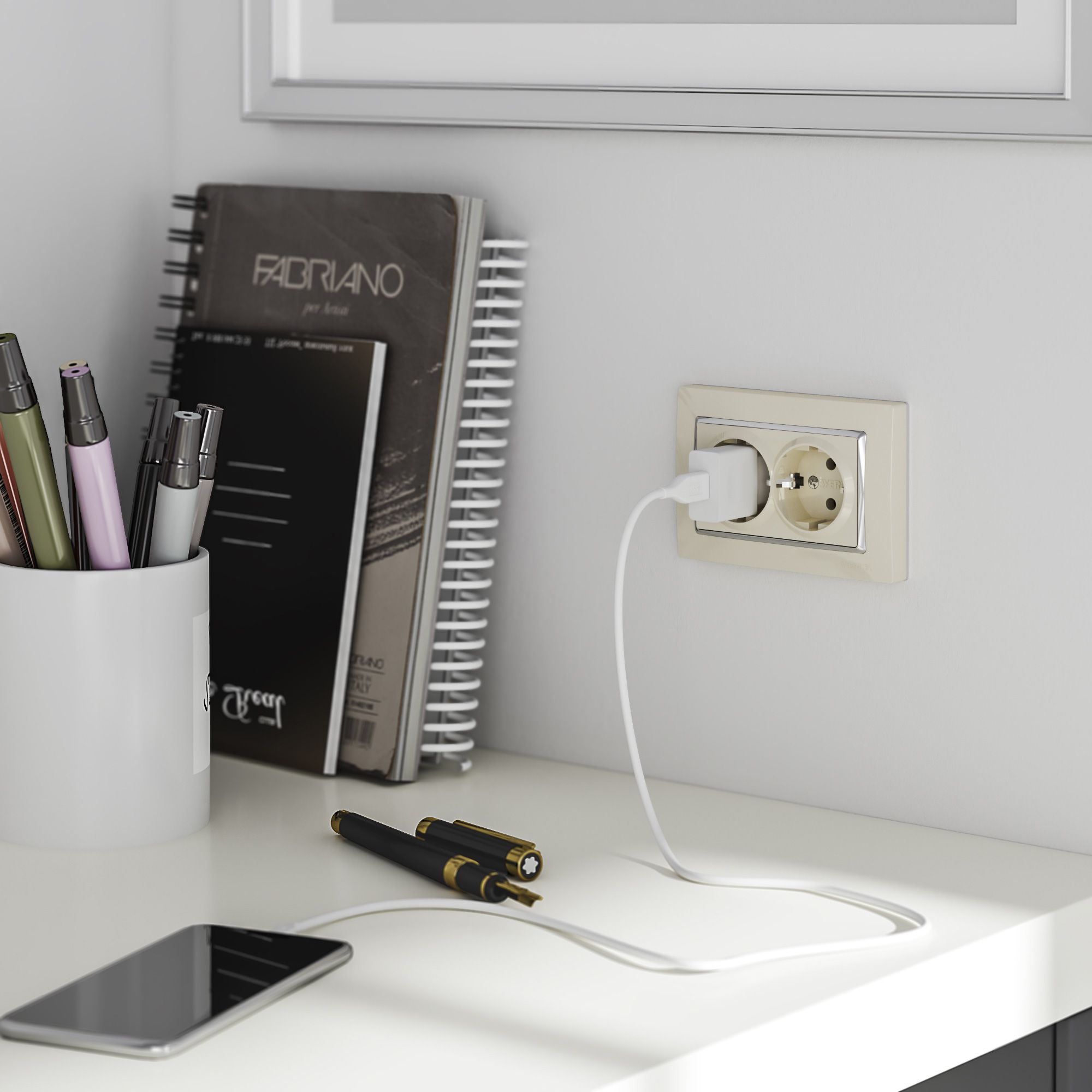 Розетка двойная с заземлением (слоновая кость) Werkel