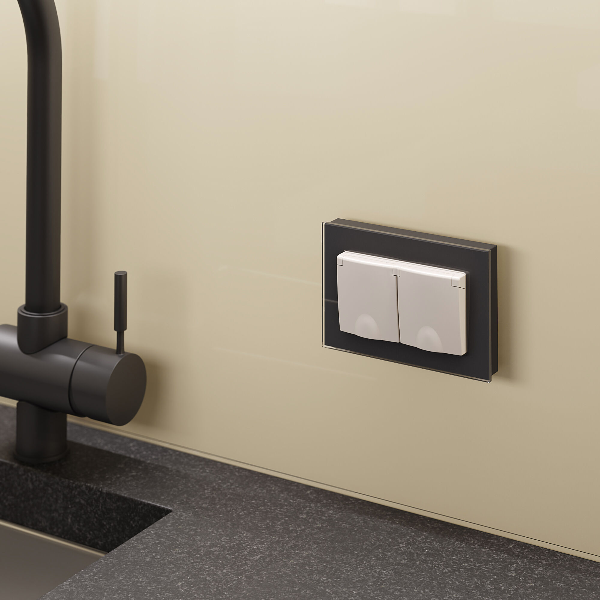 Розетка двойная влагозащ. с зазем. с защит. крышками и шторками (слоновая кость) Werkel