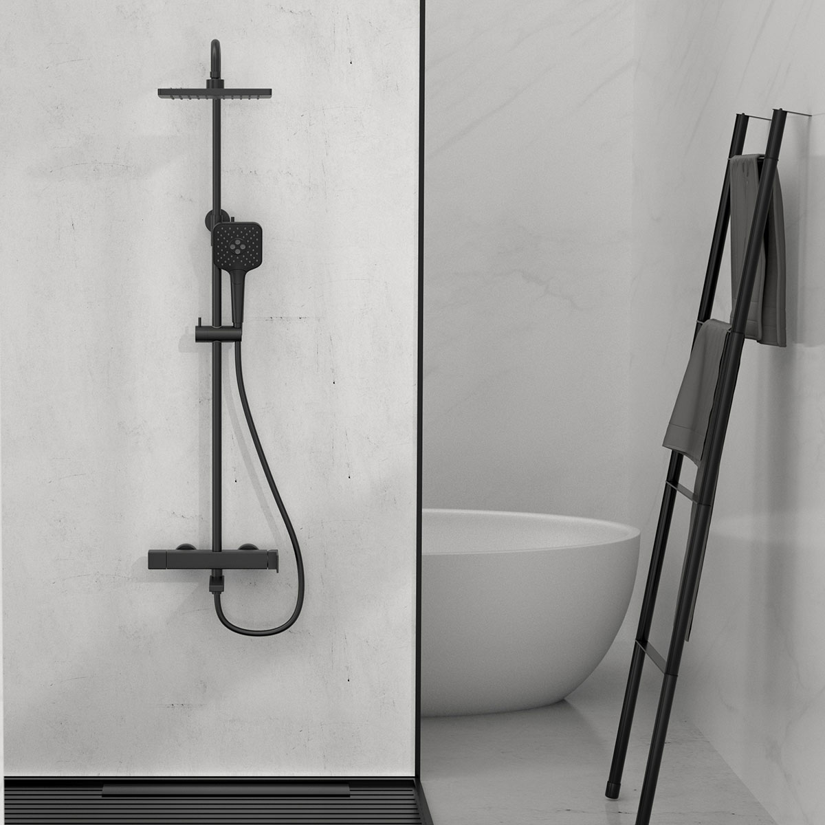 Душевая стойка Vincea Cube VSFS-1C1MB настенная цвет черный