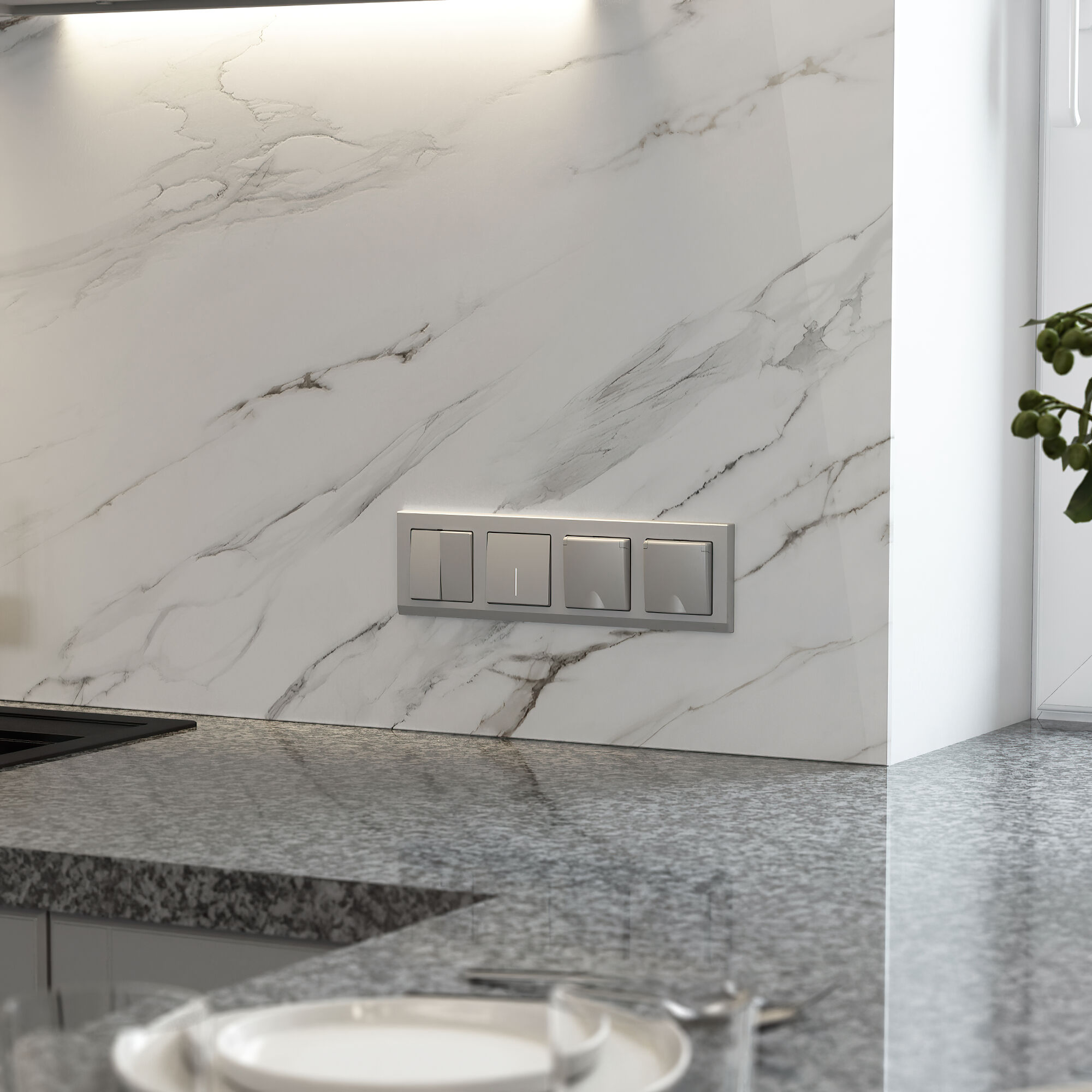 Выключатель одноклавишный с подсветкой (серебряный матовый) Werkel