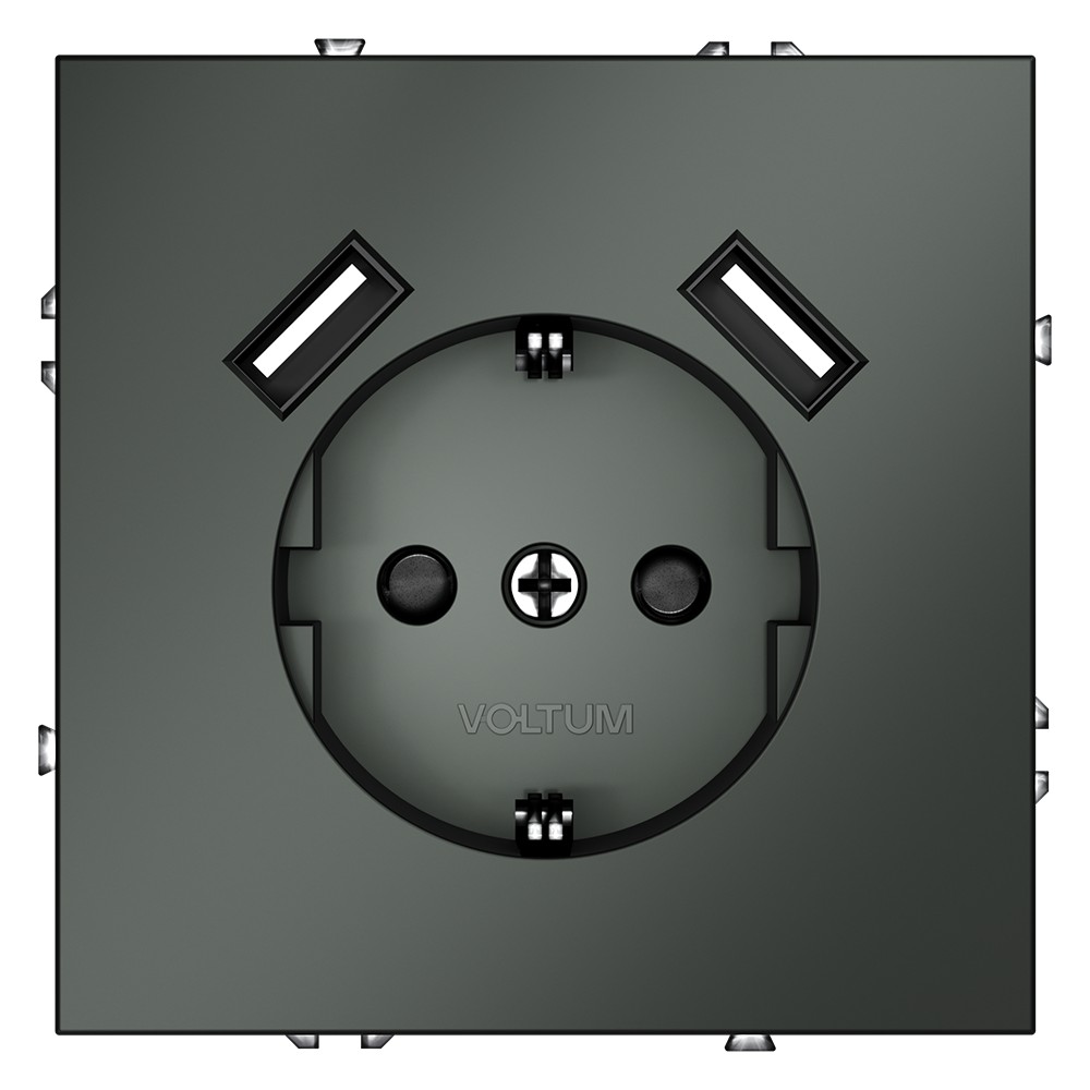 Розетка встраиваемая VOLTUM S70 с заземлением и защитными шторками, 16А, с USB, A+A, (титан)