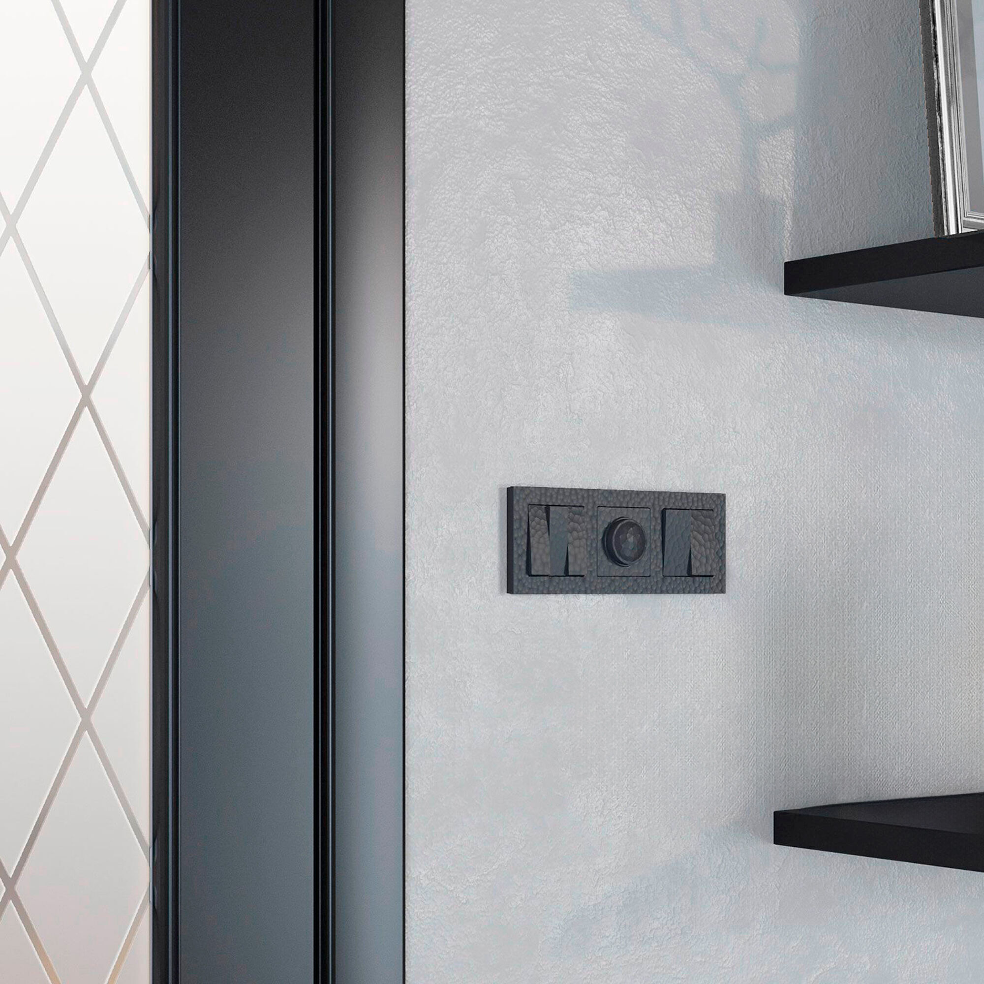 Выключатель двухклавишный проходной (черный) Werkel