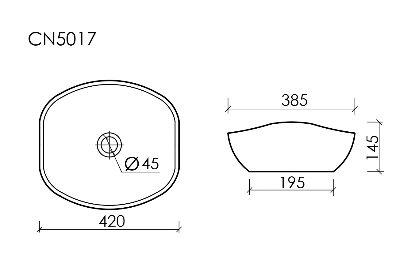 Умывальник чаша накладная овальная CN5017