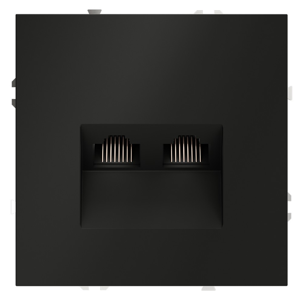 Розетка компьютерная встраиваемая VOLTUM S70 двойная RJ45+RJ45 кат.6, (черный матовый)