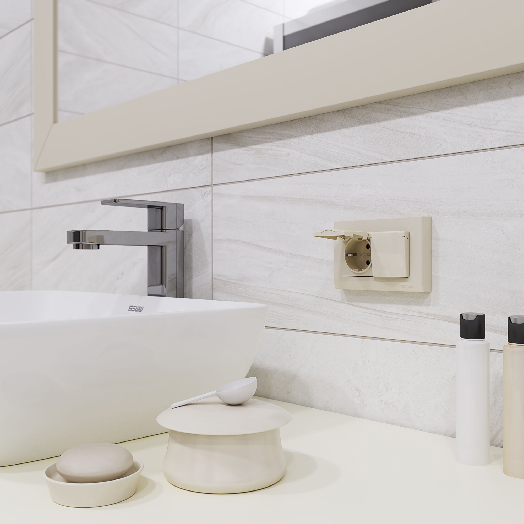 Розетка двойная влагозащ. с зазем. с защит. крышками и шторками (слоновая кость) Werkel