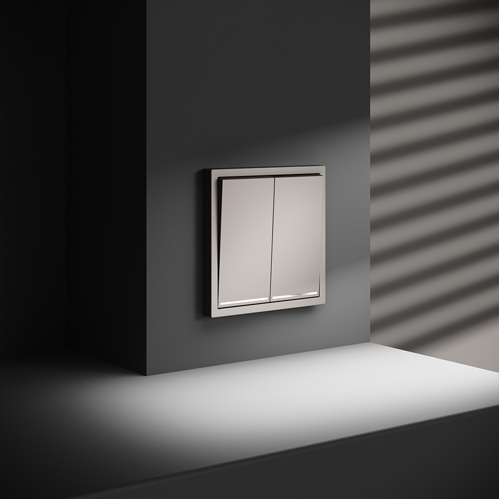 Выключатель встраиваемый VOLTUM S70 двухклавишный с подсветкой 10А, (кашемир)