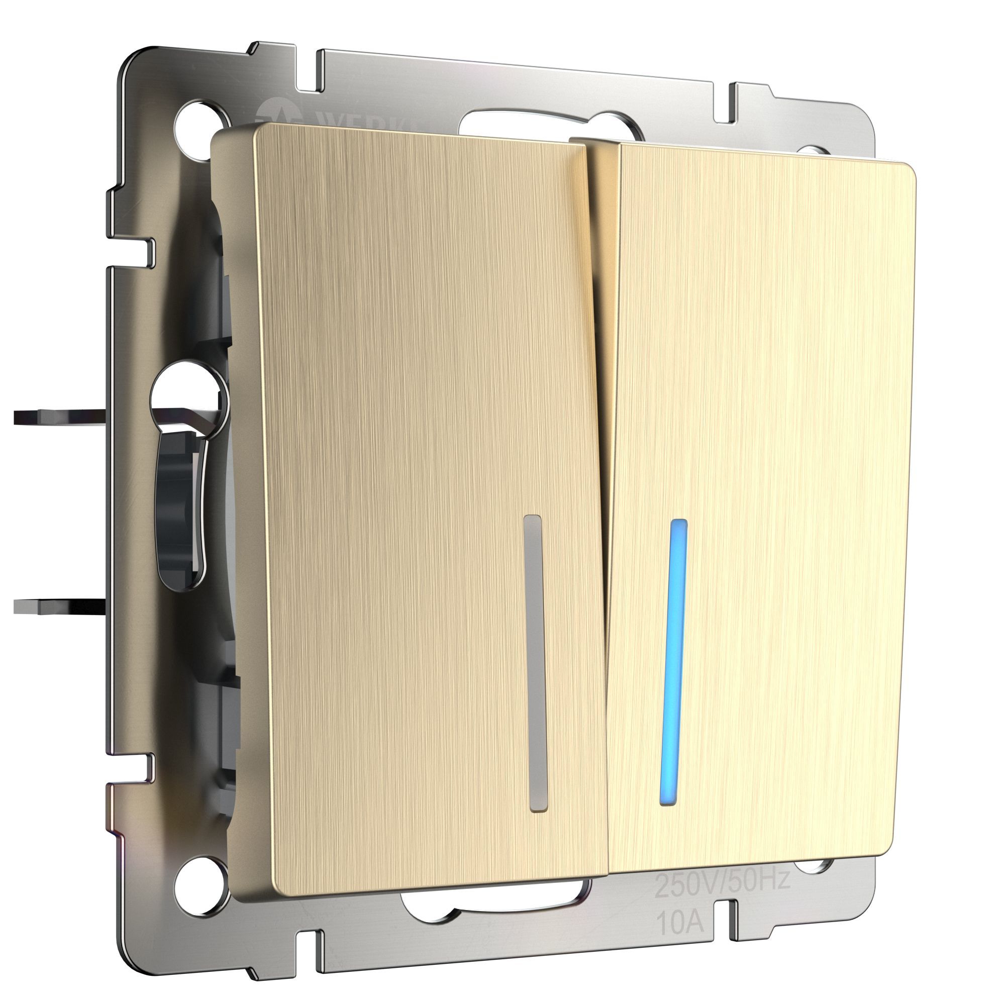 Выключатель двухклавишный с подсветкой (шампань рифленый) Werkel