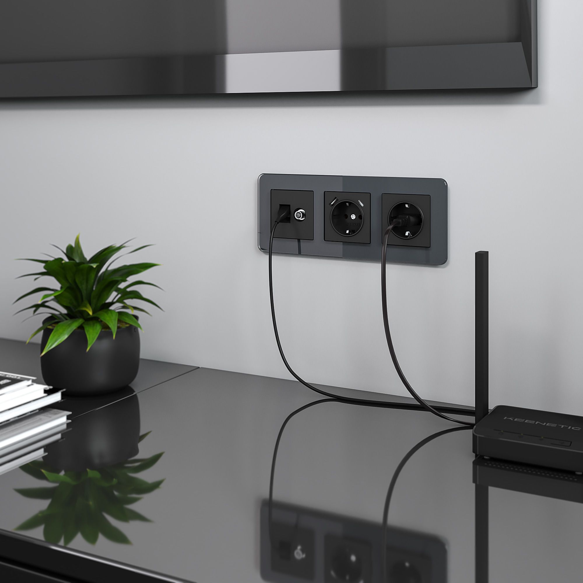 Розетка ТВ+Ethernet RJ-45 6 cat. (черный матовый) Werkel