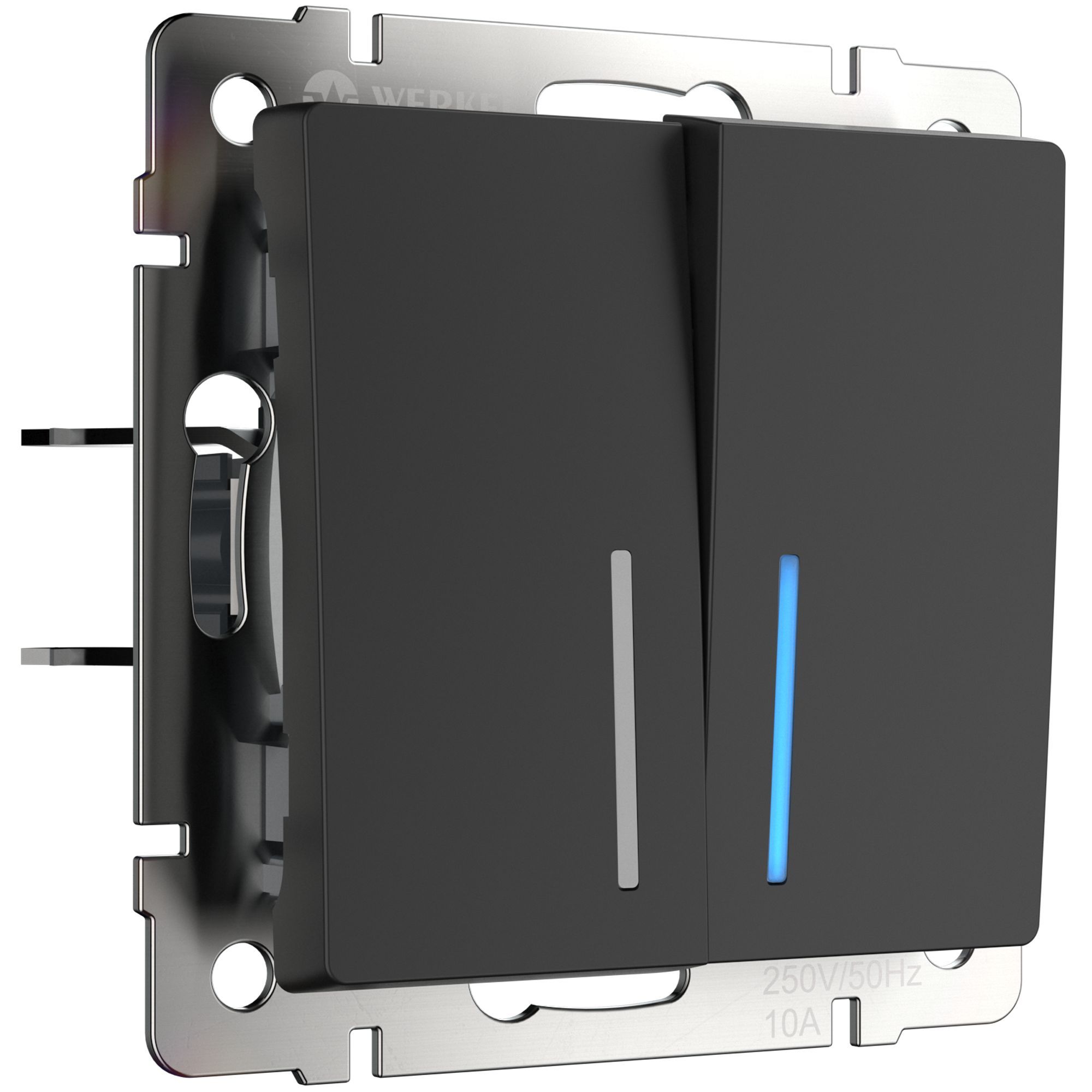 Выключатель двухклавишный с подсветкой (черный матовый) Werkel