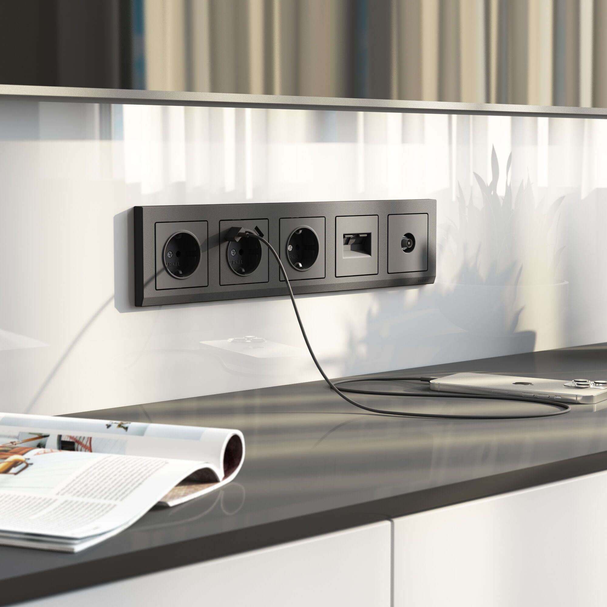 ТВ-розетка оконечная (графит матовый) Werkel