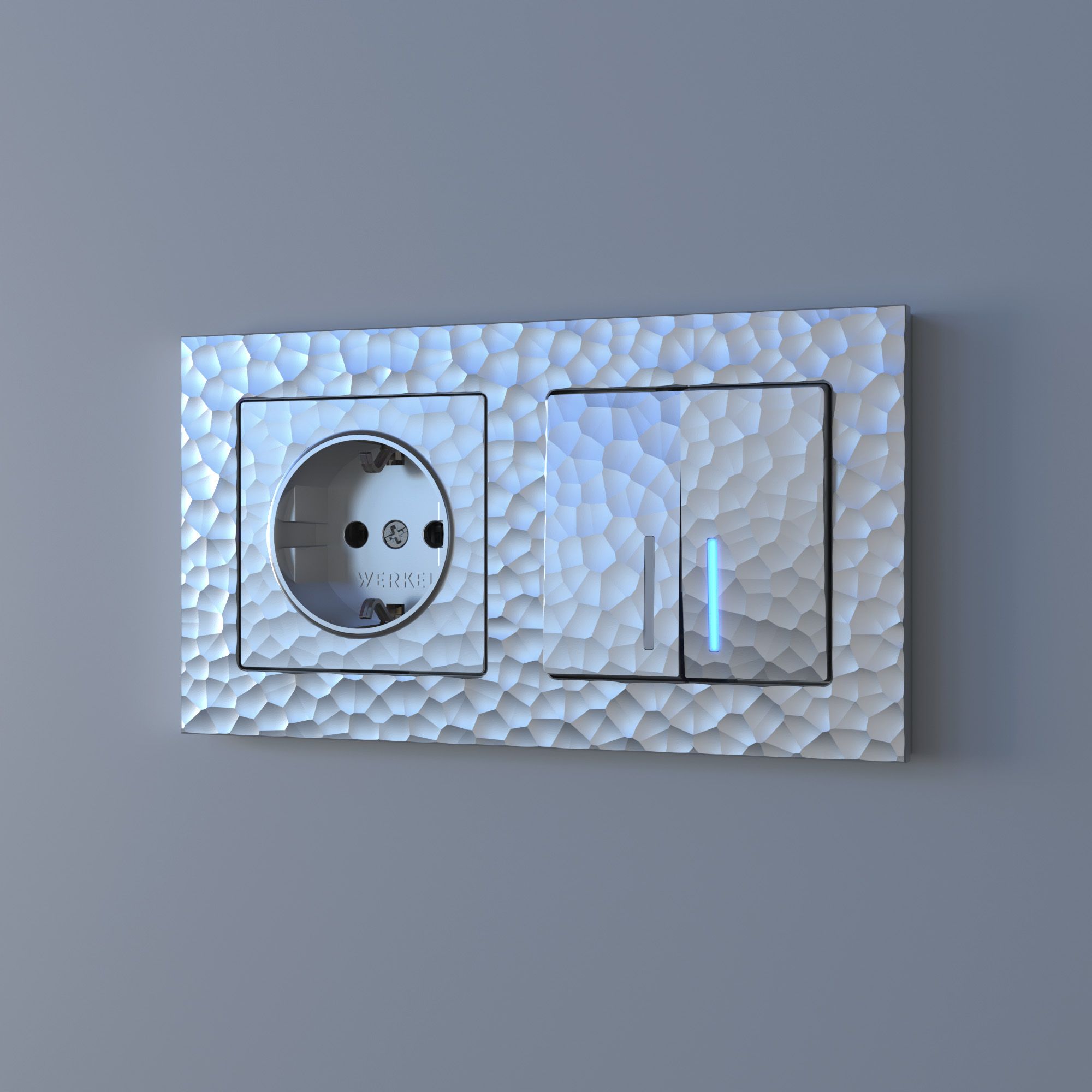 Выключатель двухклавишный с подсветкой (серебряный) Werkel