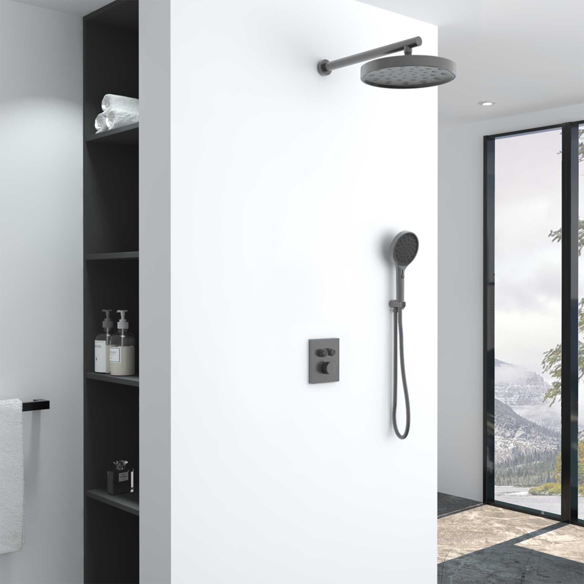 Душевая система Vincea Inspire VSFW-3I21MT2GM встраиваемая в стену цвет вороненая сталь