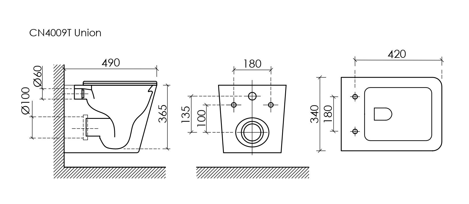 Подвесной унитаз Union Торнадо безободковый CN4009T