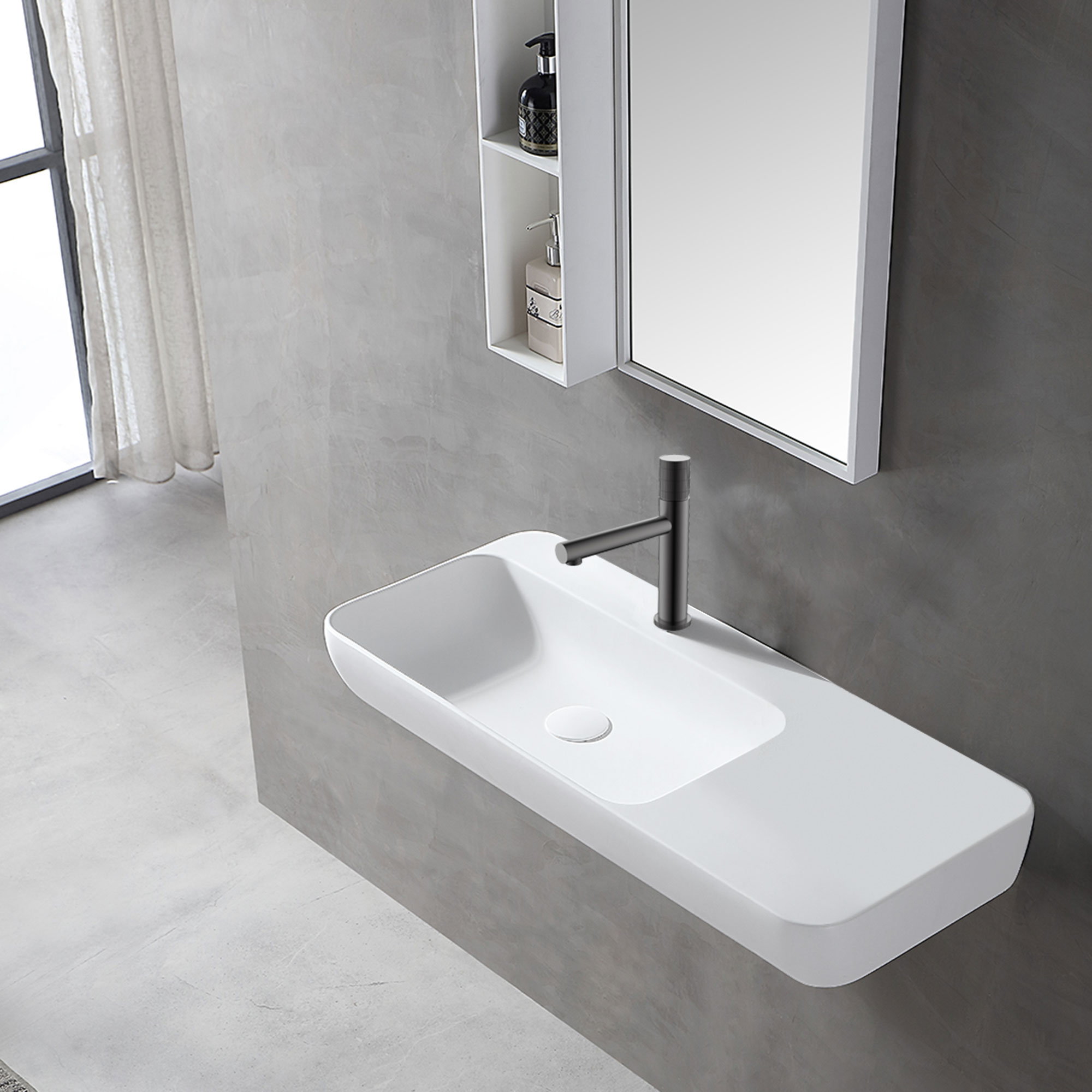 Смеситель Vincea Groove VBF-4G1GM на раковину вороненая сталь