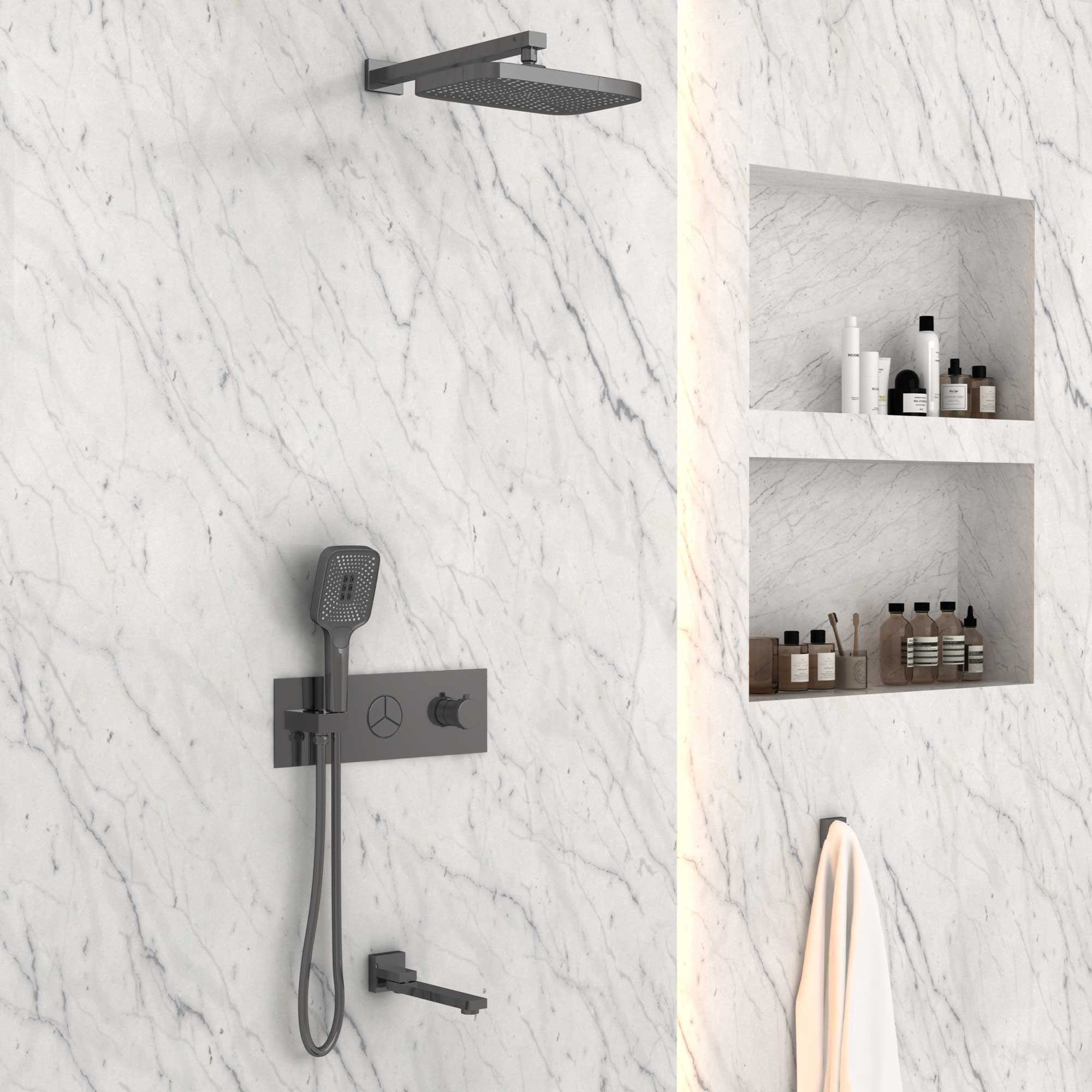 Душевая система Vincea VSFW-432T1GM встраиваемая в стену цвет вороненая сталь