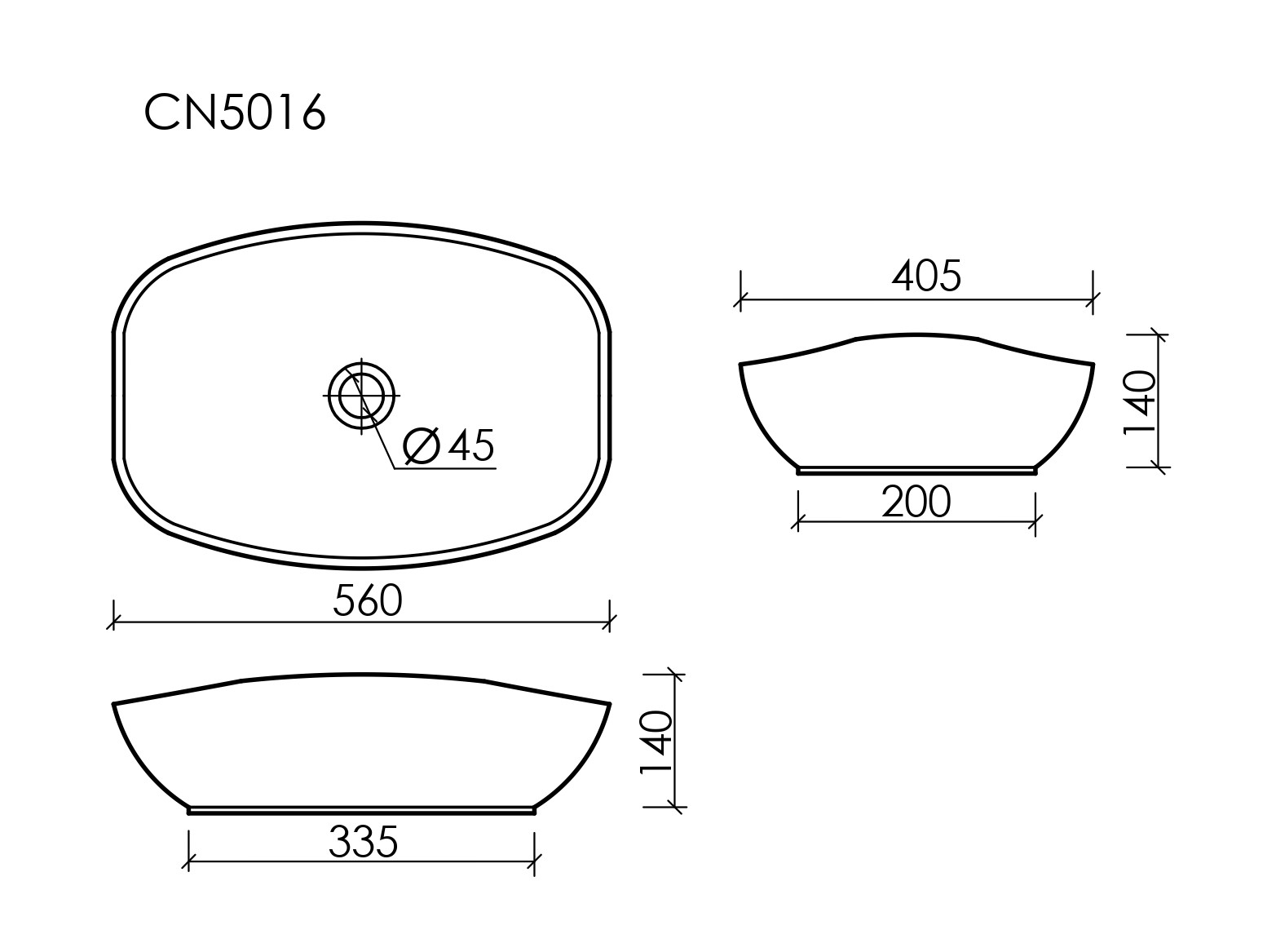 Умывальник чаша накладная овальная CN5016