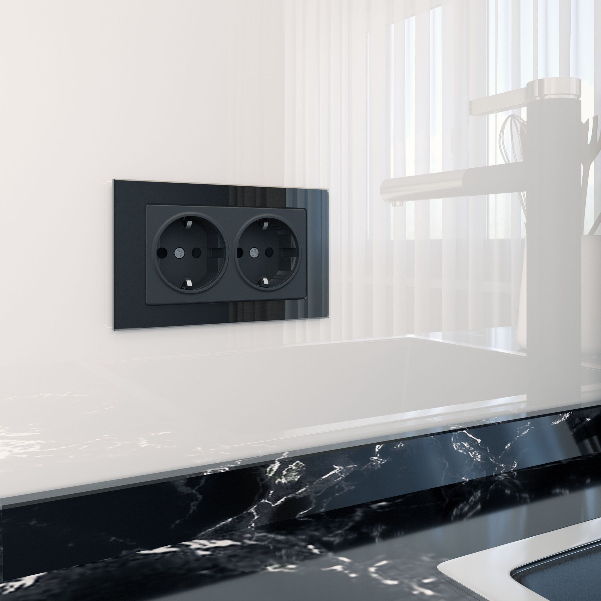 Розетка двойная с заземлением (черный матовый) Werkel