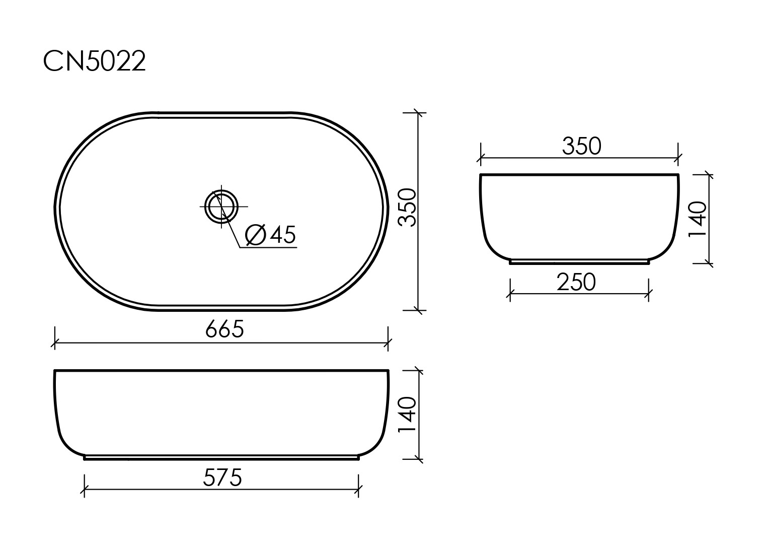 Умывальник чаша накладная овальная CN5022