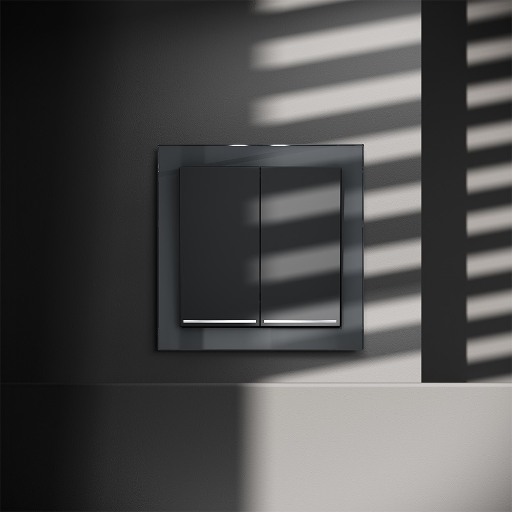 Выключатель встраиваемый VOLTUM S70 двухклавишный с подсветкой 10А, (графит)