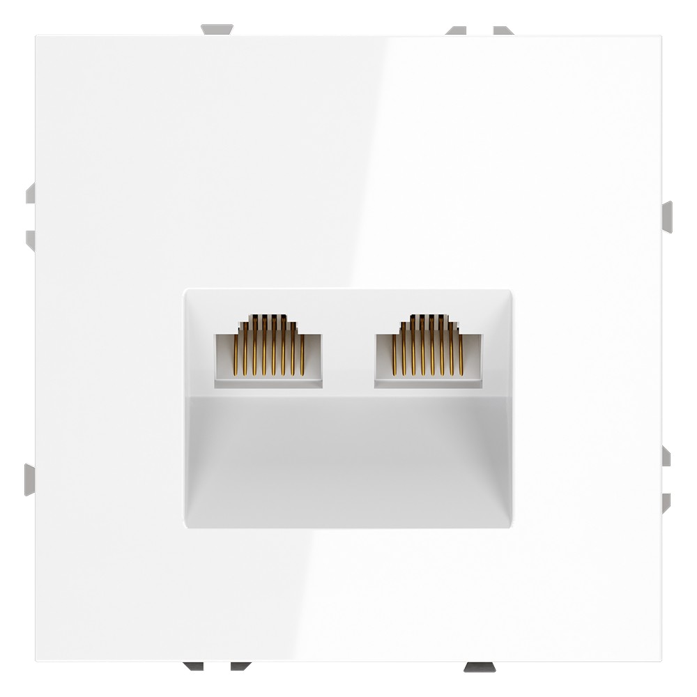 Розетка компьютерная встраиваемая VOLTUM S70 двойная RJ45+RJ45 кат.6, (белый глянцевый)