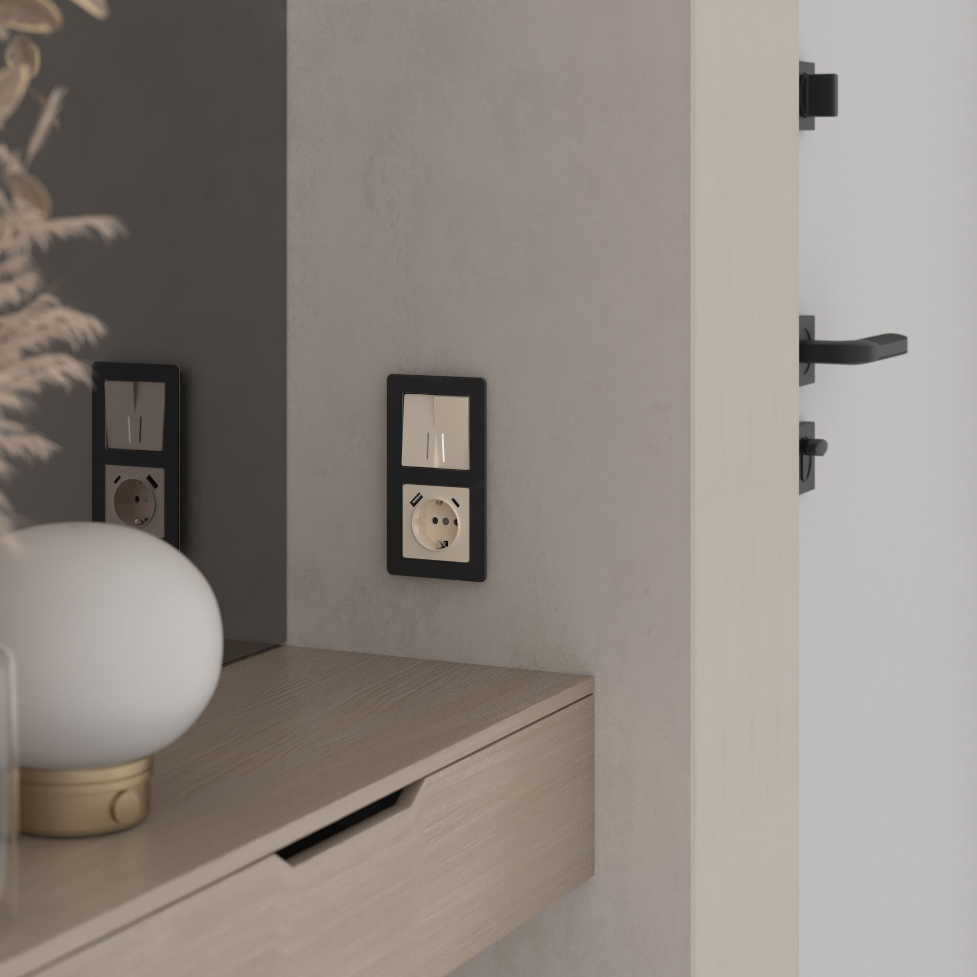 Выключатель двухклавишный с подсветкой (айвори акрил) Werkel