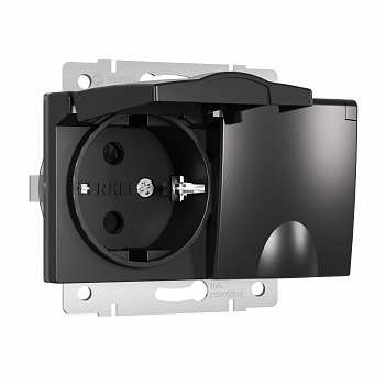 Розетка двойная влагозащ. с зазем. с защит. крышками и шторками (черный матовый) Werkel