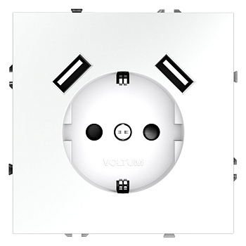 Розетка встраиваемая VOLTUM S70 с заземлением и защитными шторками, 16А, с USB, A+A, (белый матовый)