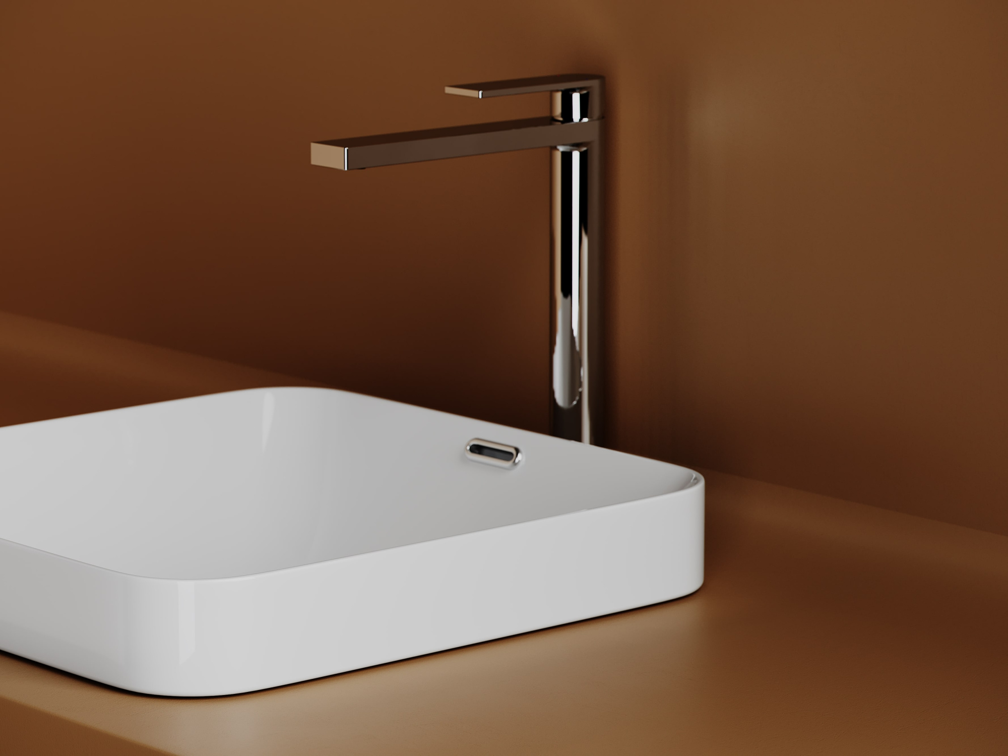 Раковина встраиваемая сверху с отверстием слива - перелива квадратной формы CN6077