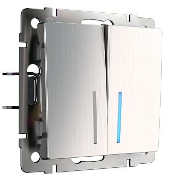 Выключатель двухклавишный проходной с подсветкой (глянцевый никель) Werkel