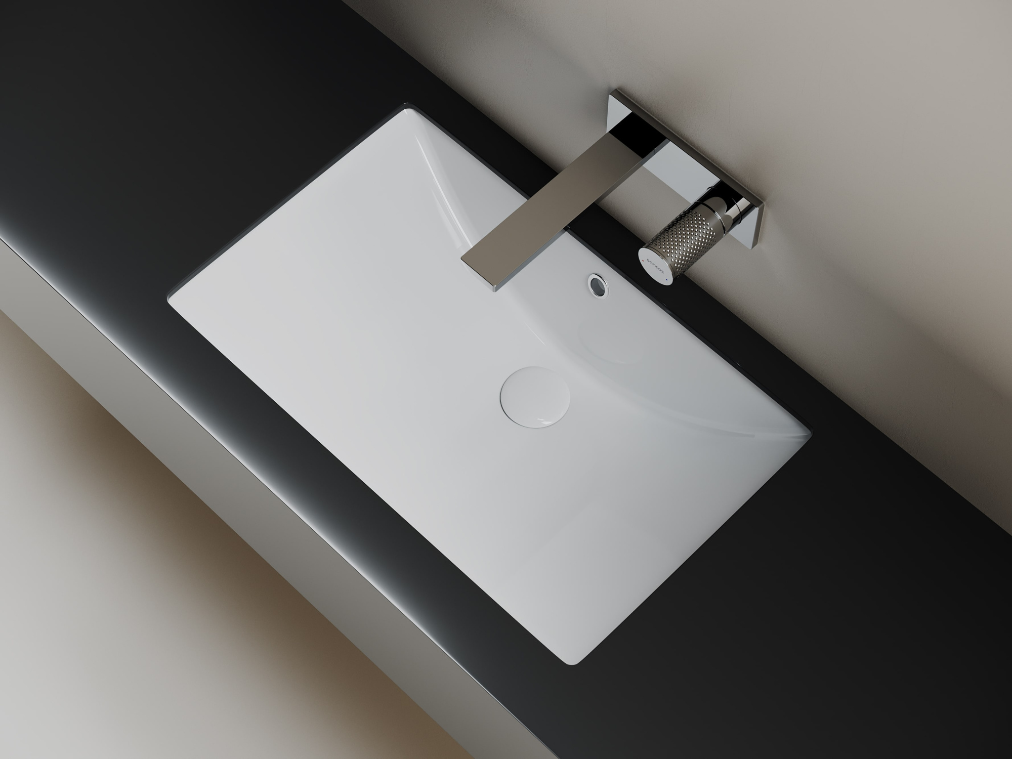 Раковина встраиваемая снизу прямоугольной формы с отверстием слива- перелива CN6082